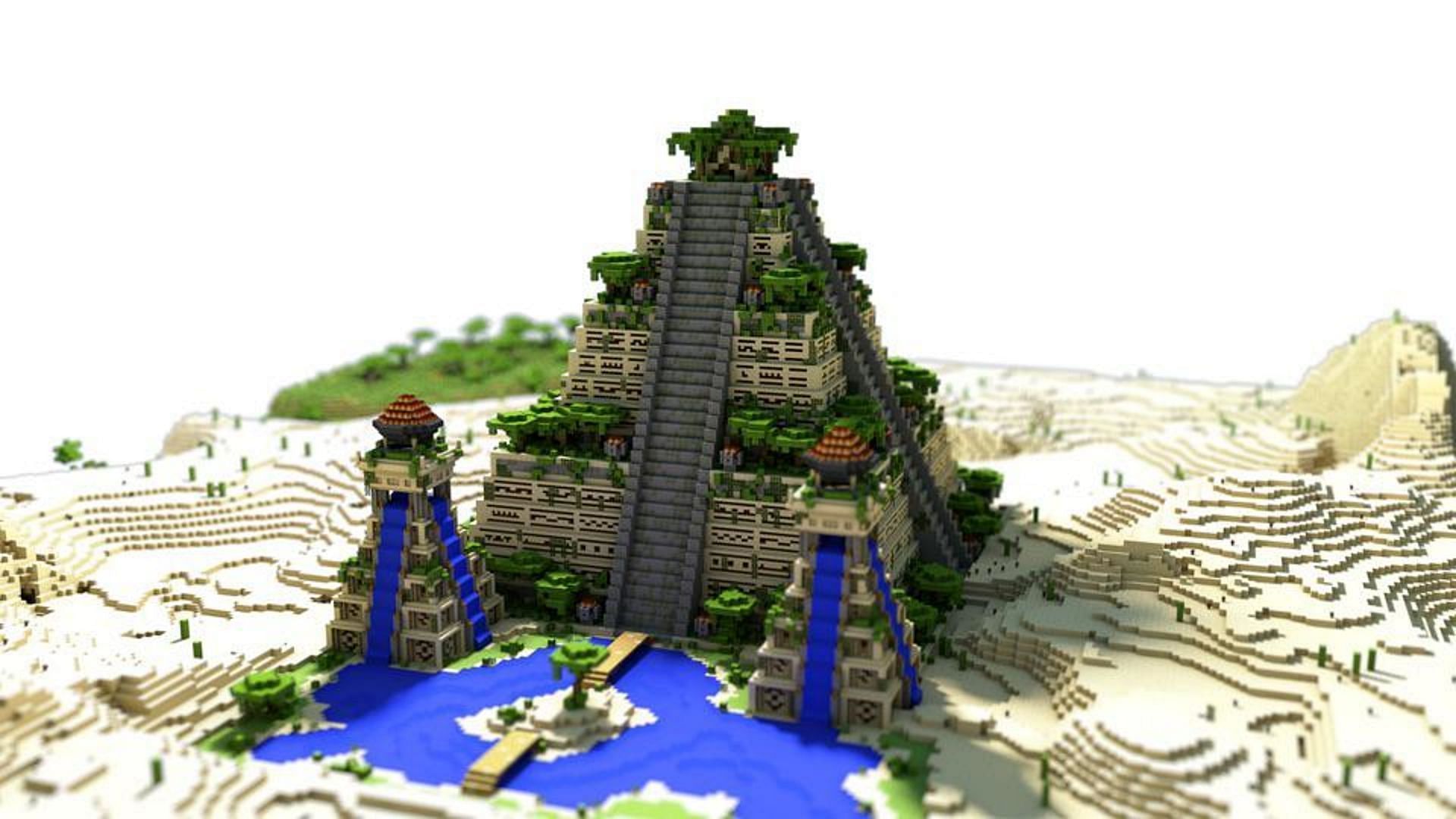 Custom pyramids can be constructed as a base in Minecraft (Image via Reddit / u/SpicyErb_)