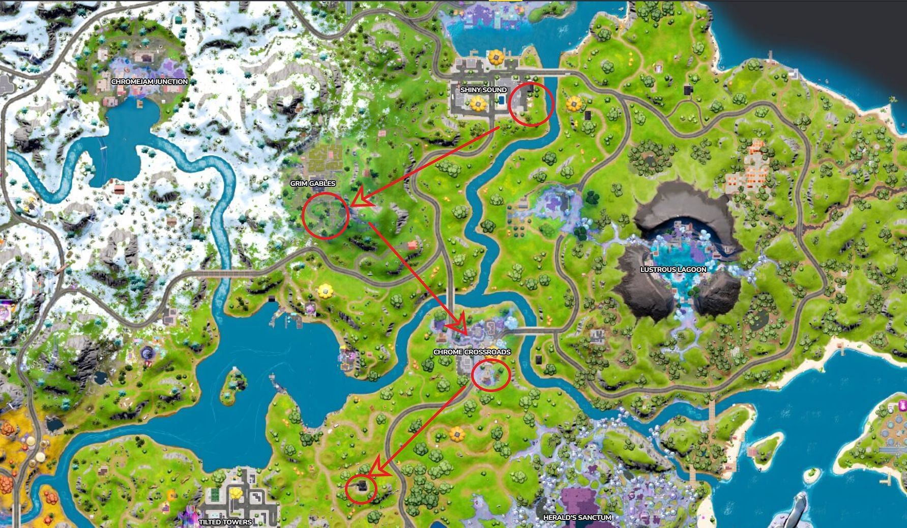 The fastest route to complete the challenge (Image via Fortnite.GG)