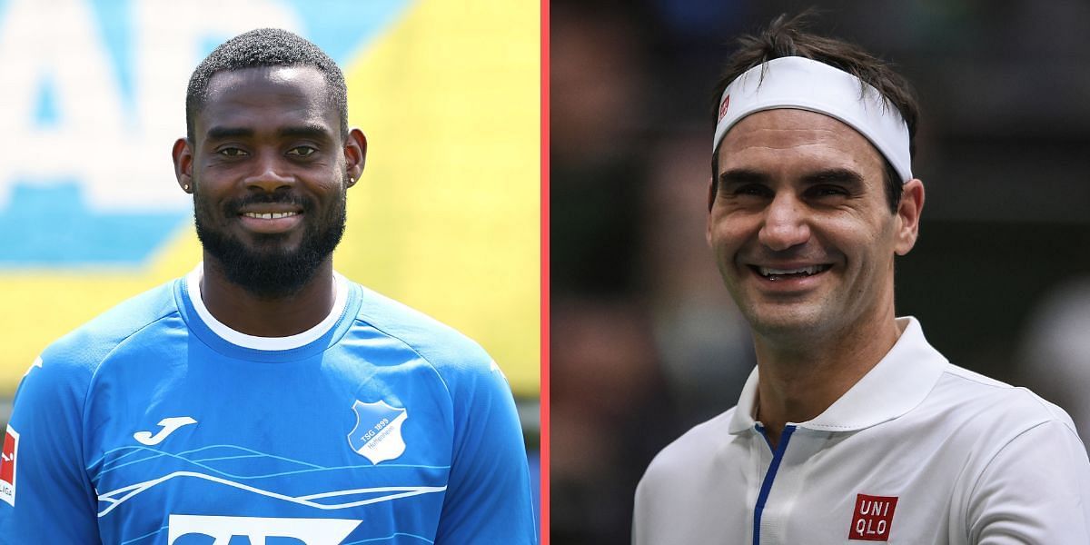 Kasim Nuhu (L) and Roger Federer (R)