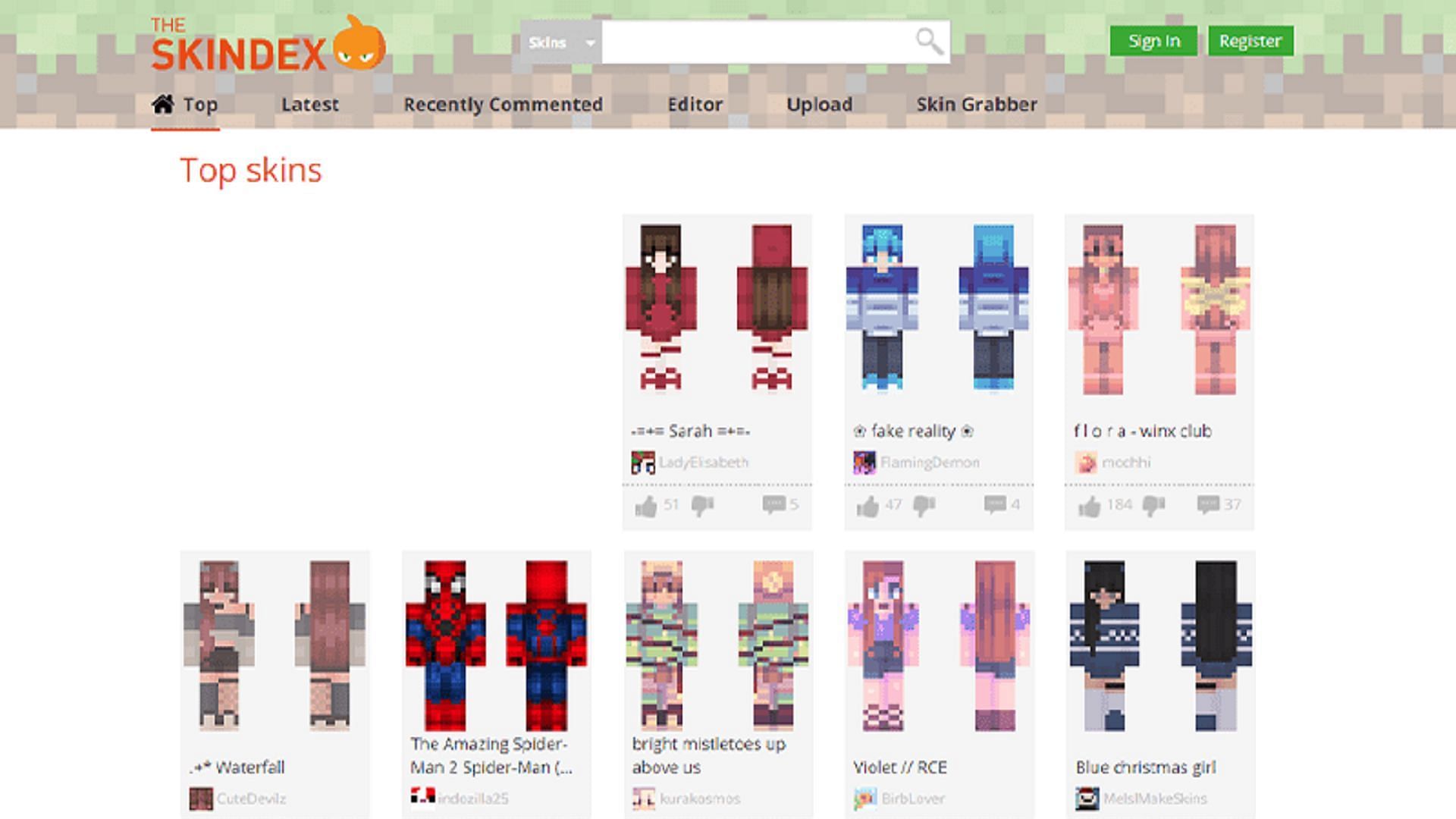 The Skindex is one of the top skin aggregators for the Minecraft community (Image via The Skindex)