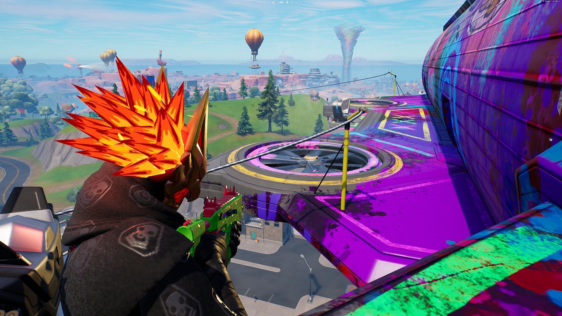 Use the giant fans to glide to safety (Image via Epic Games/Fortnite)