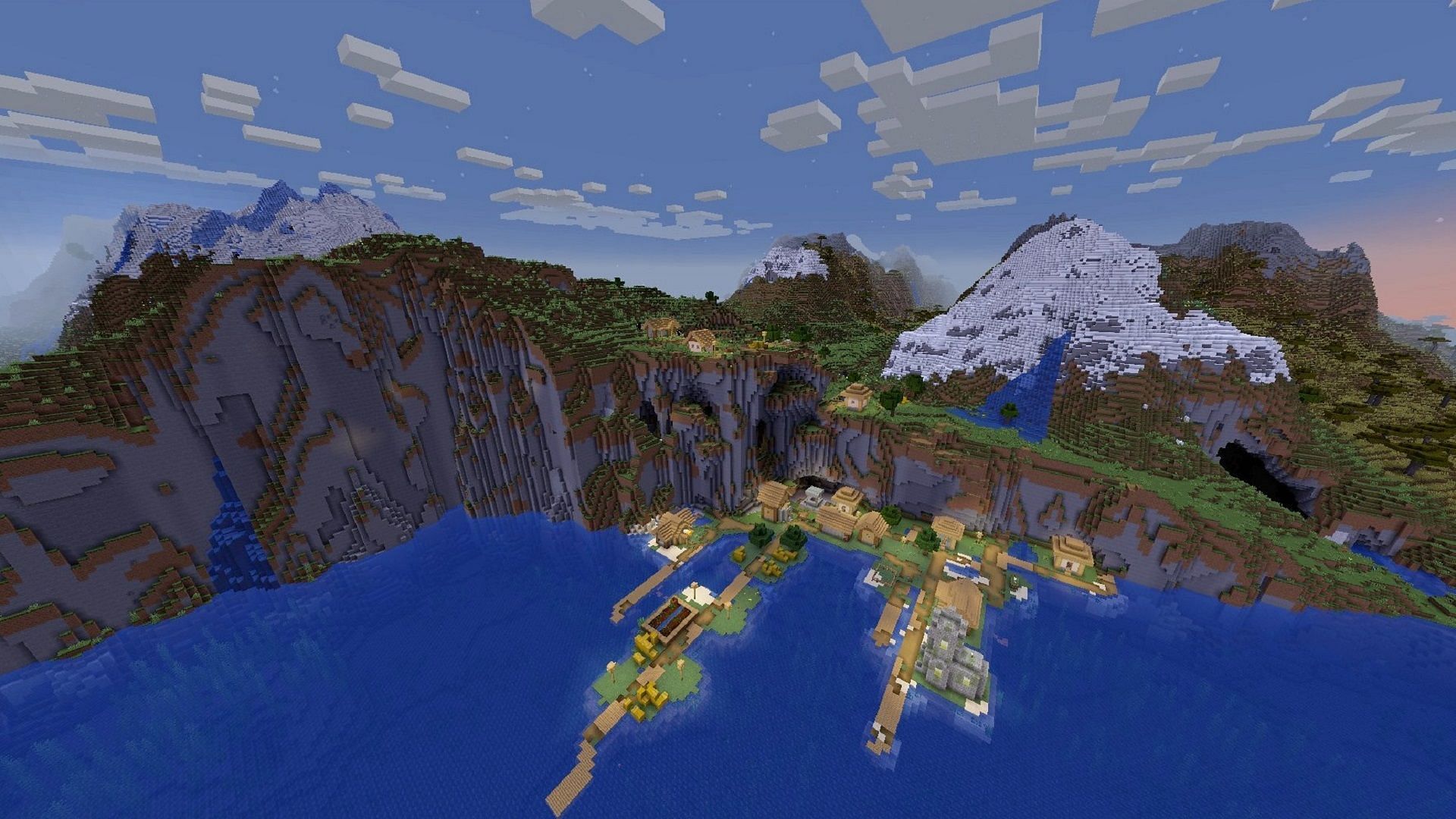 A pleasant Minecraft village seed that would likely suit new players nicely (Image via Mojang)