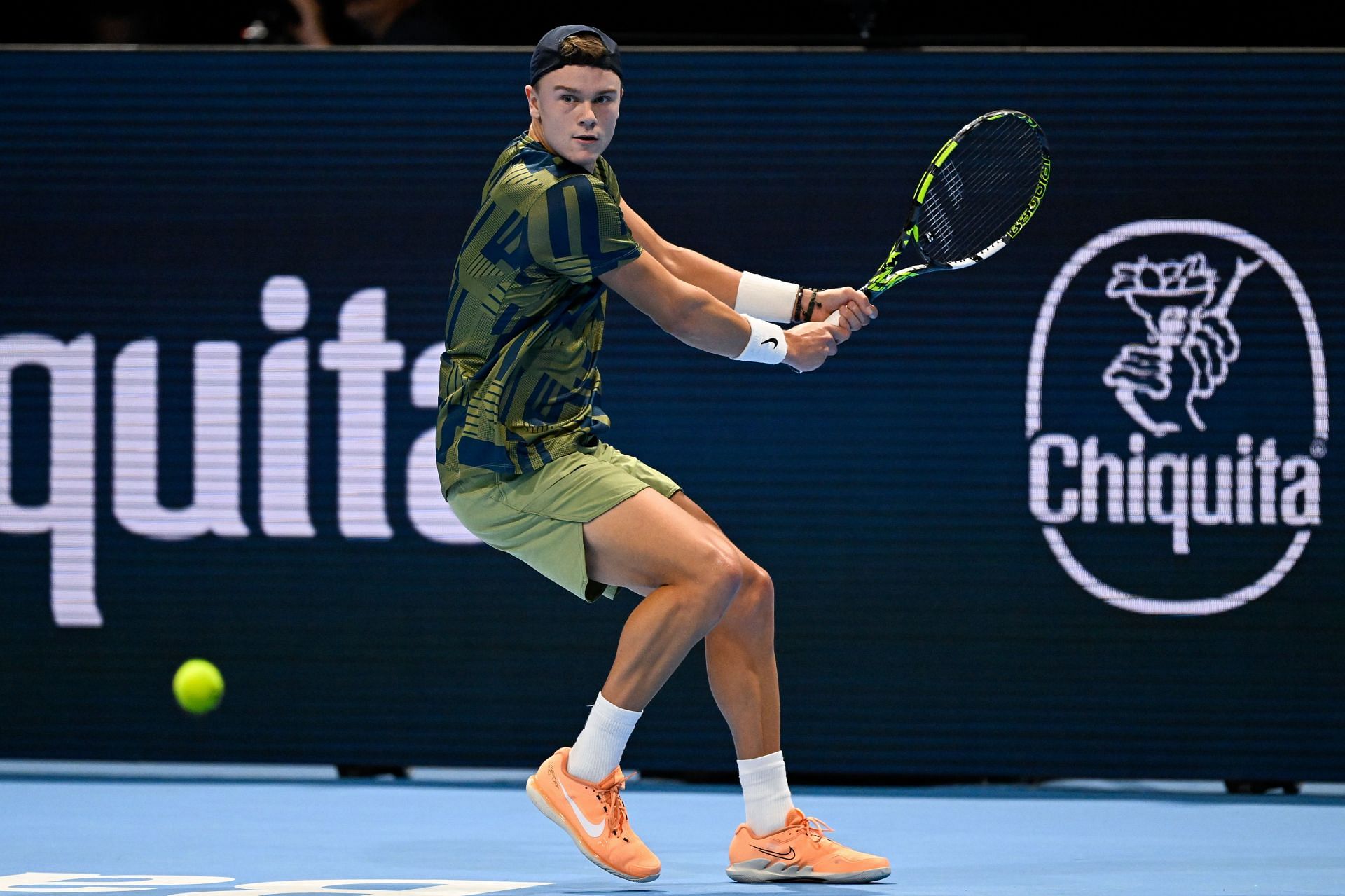 Holger Rune at the 2022 Swiss Indoors.