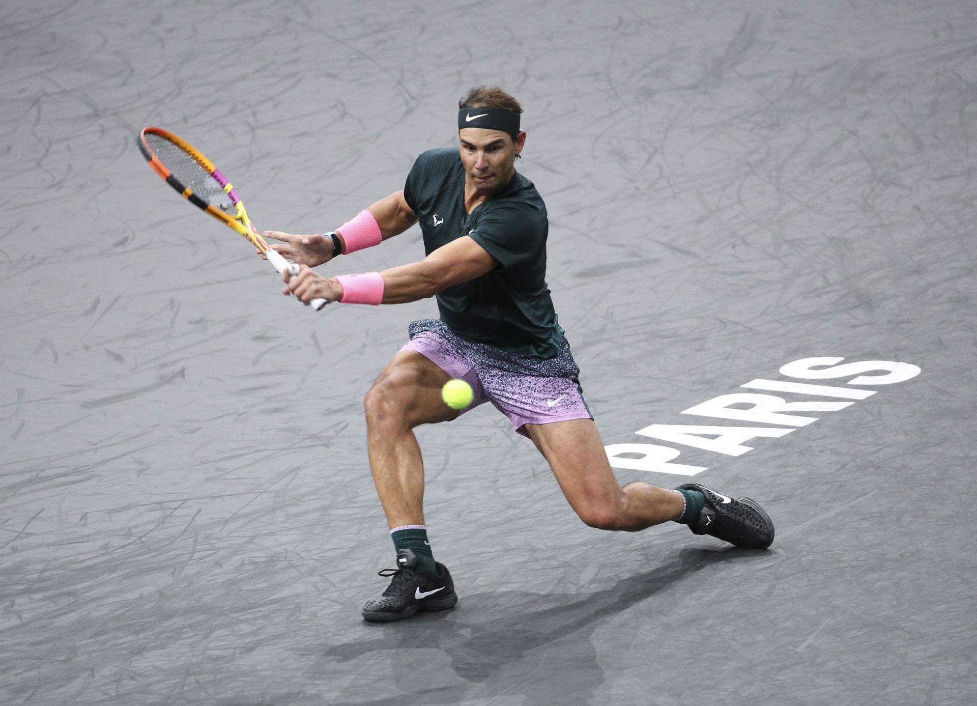 Rafael Nadal in action at the 2020 Paris Masters.