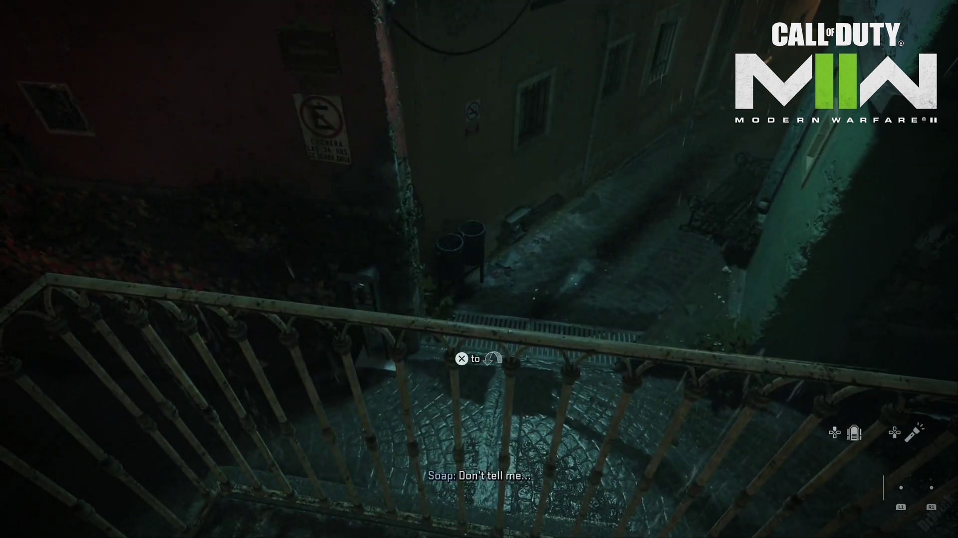 Jump from the balcony to progress (Image via Activision)