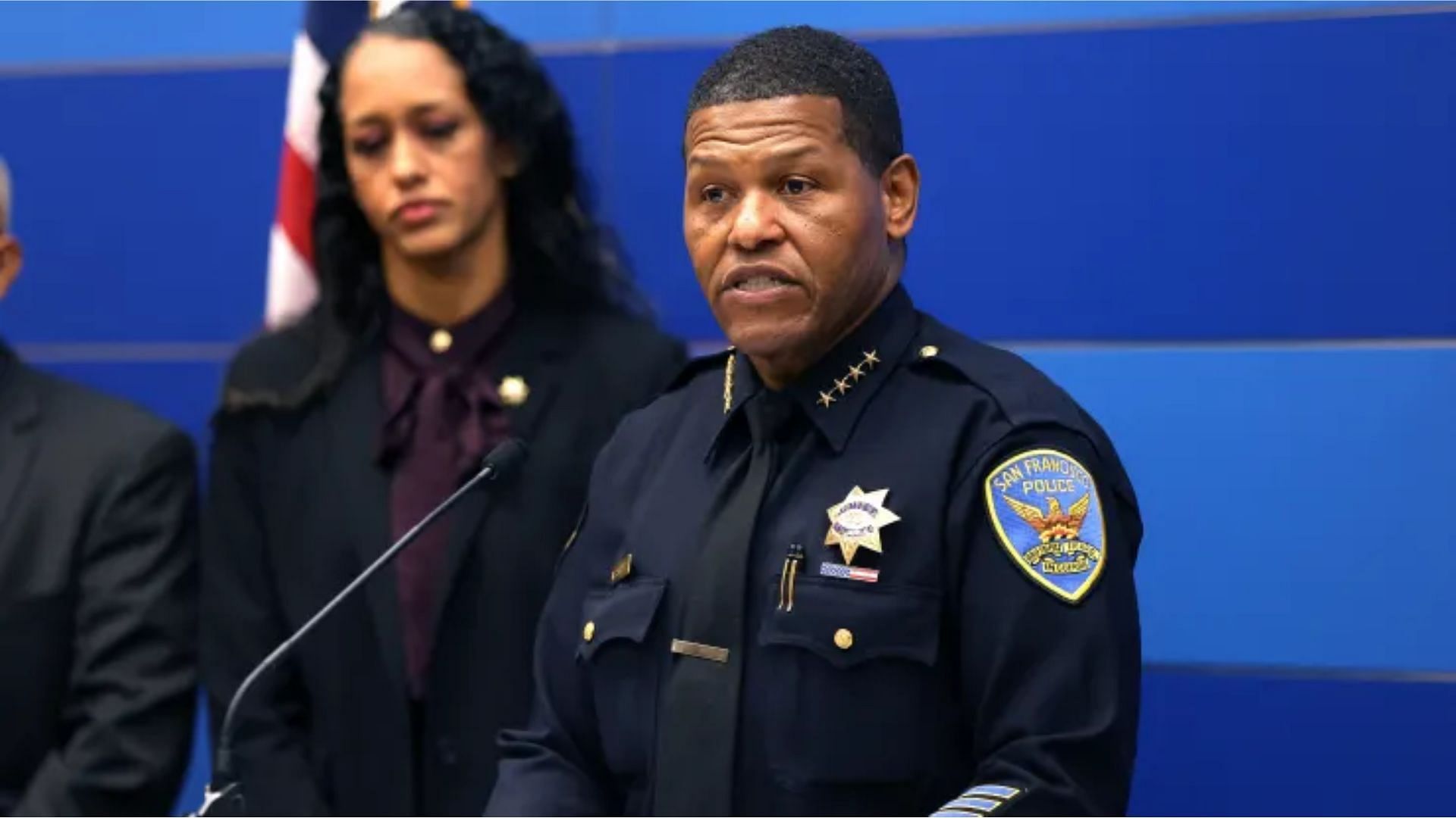 San Francisco Police Chief William Scott at the press conference on Friday (image via Getty/Justin Sullivan)