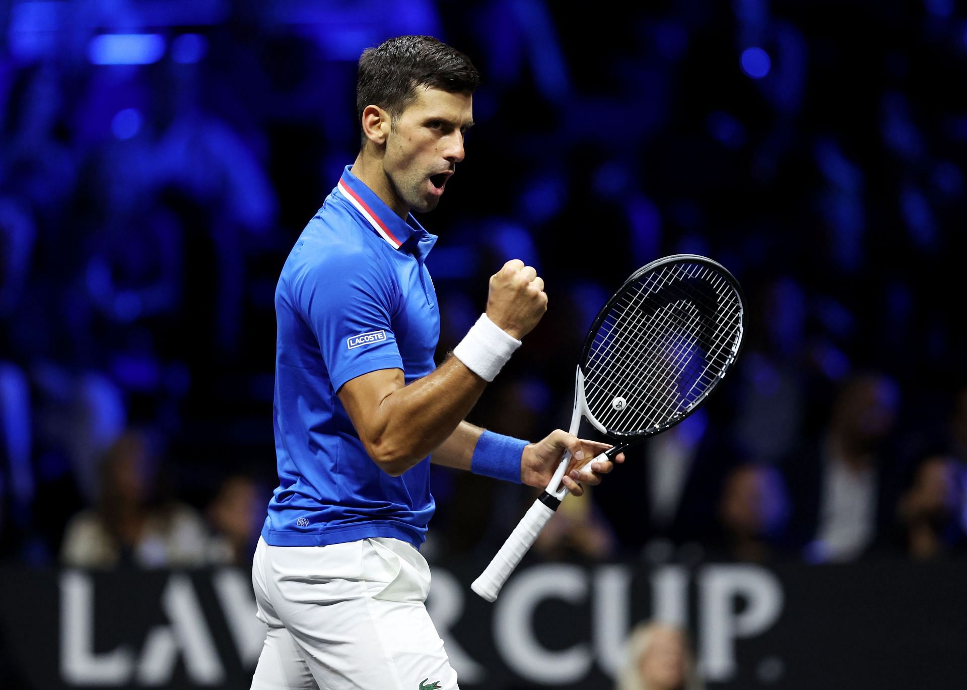 Novak Djokovic in action at the 2022 Laver Cup.