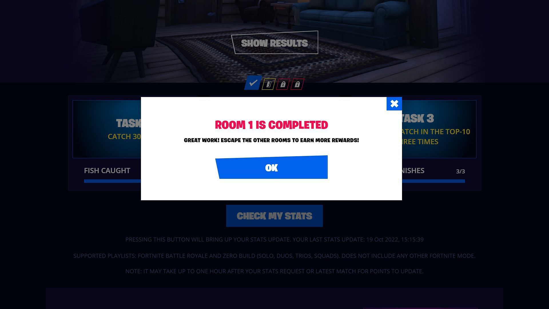 The official website where you can check the Fortnite Escape Room event (Image via Epic Games)