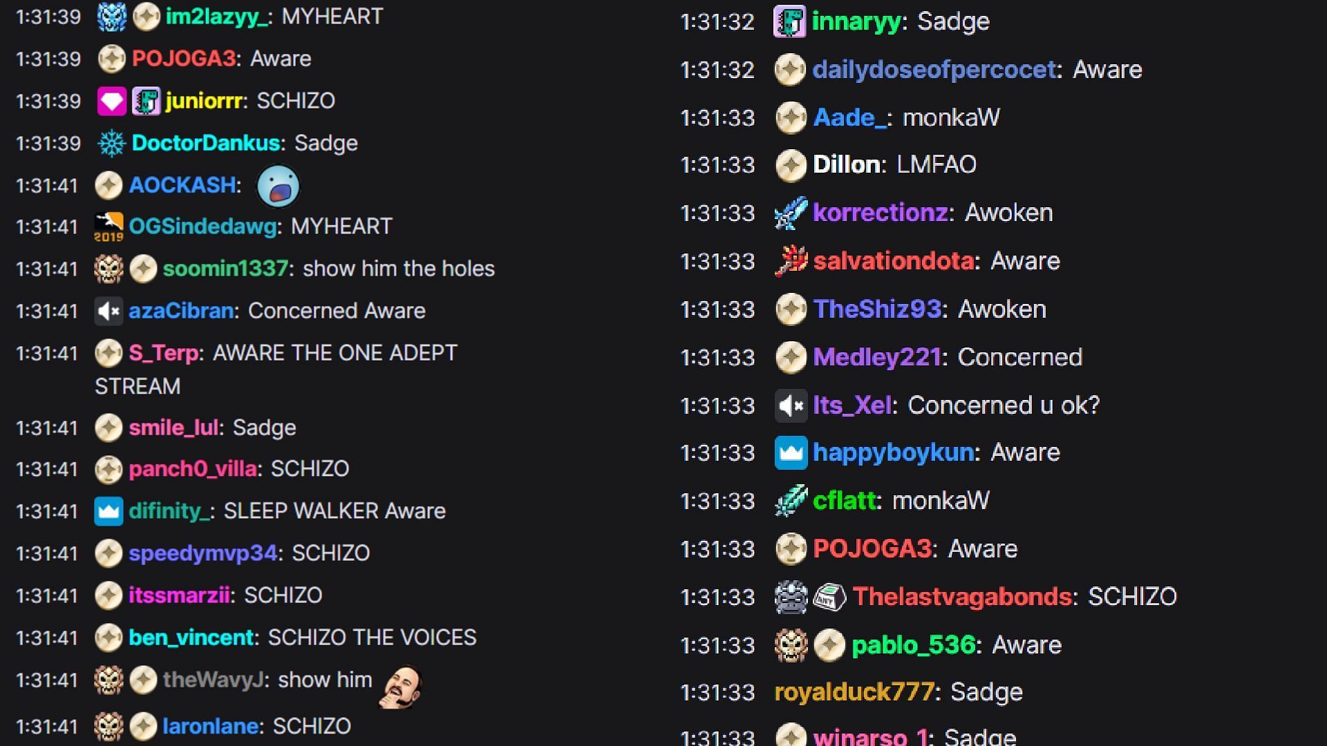 Twitch chat reacting to the night terrors (Image via xQc/Twitch)