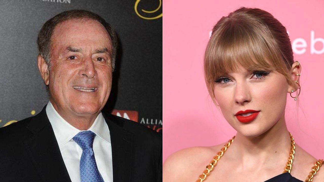 Longtime sportscaster Al Michaels (left) and Taylor Swift (right). 