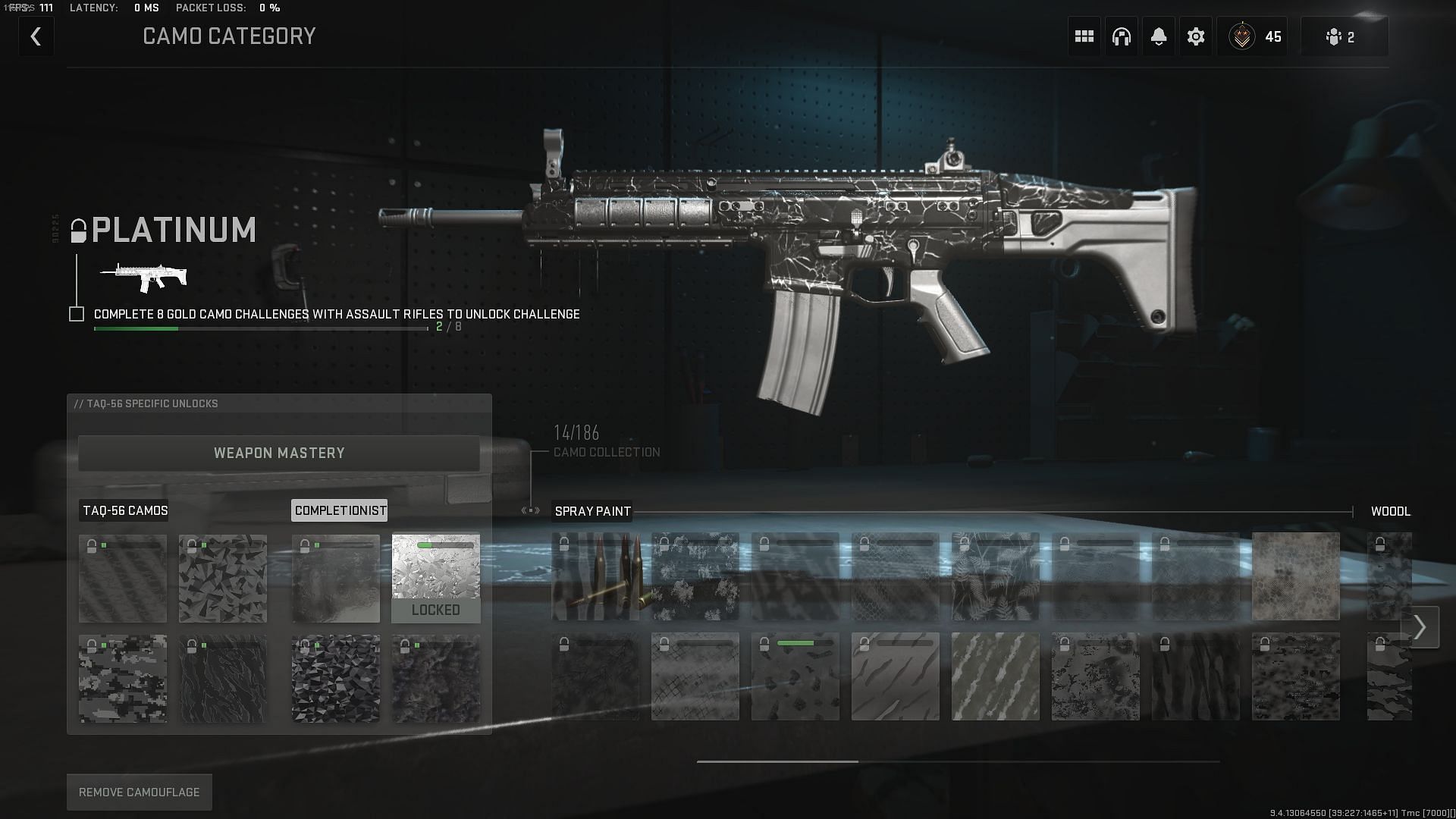 The TAQ-56 with a Platinum camo (Image via Activision)