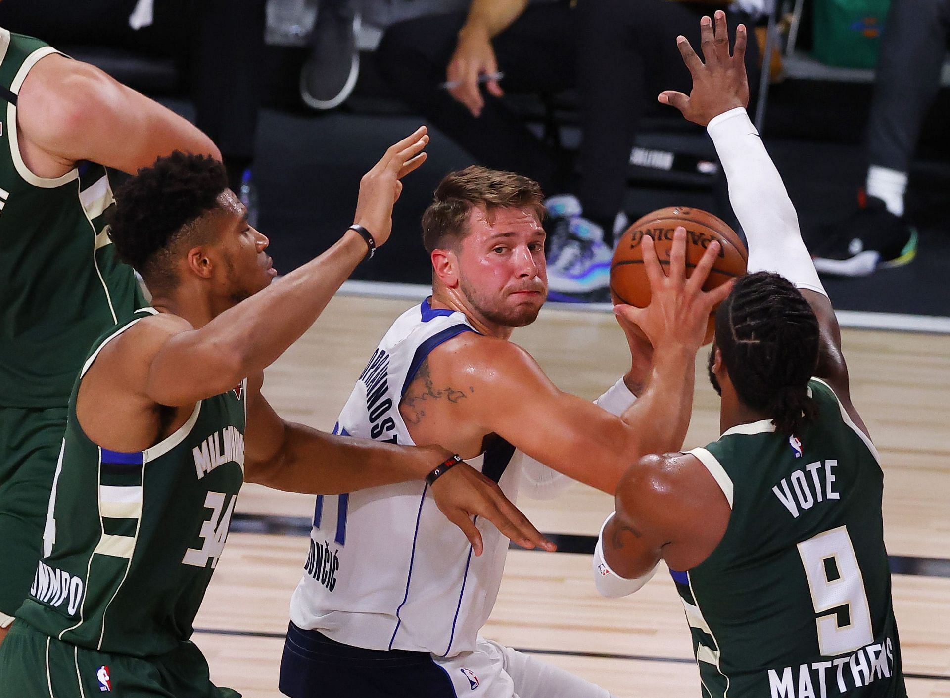 Giannis Antetokounmpo (left) and Luka Doncic are two of the most talented players in the NBA right now