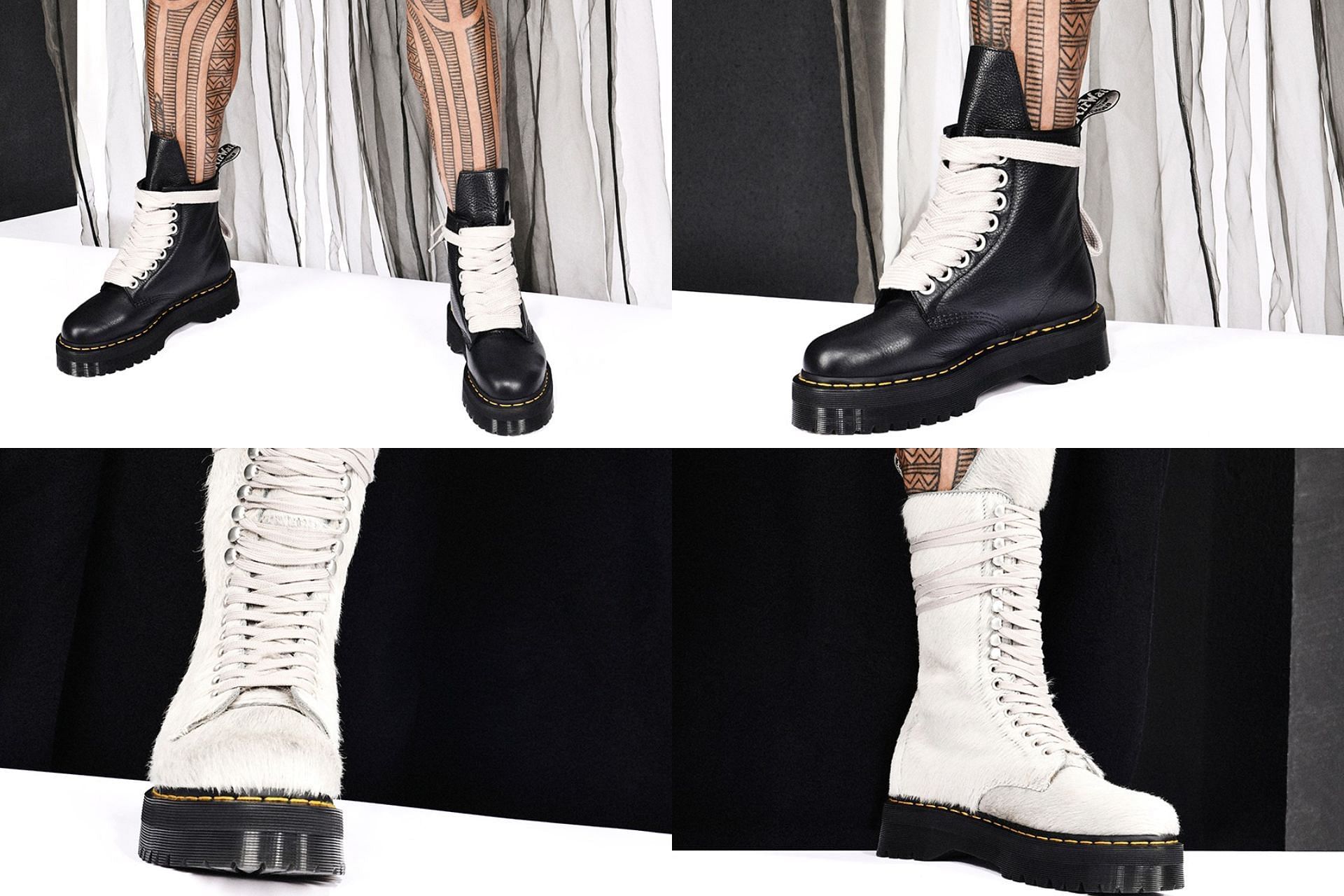1918 Rick Owens Leather Lace Up Platform Boots in Black