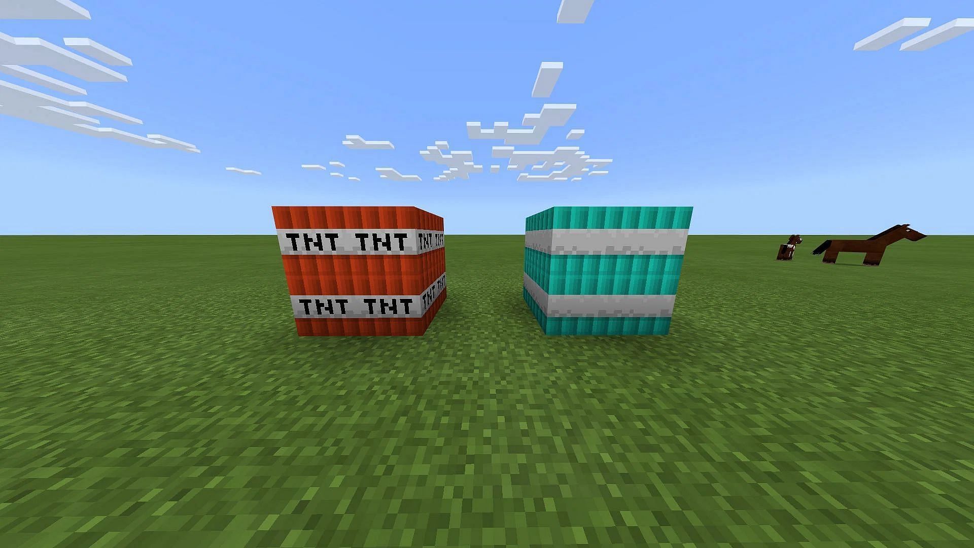 Comparison of underwater TNT to regular TNT in Minecraft (Image via Mojang)
