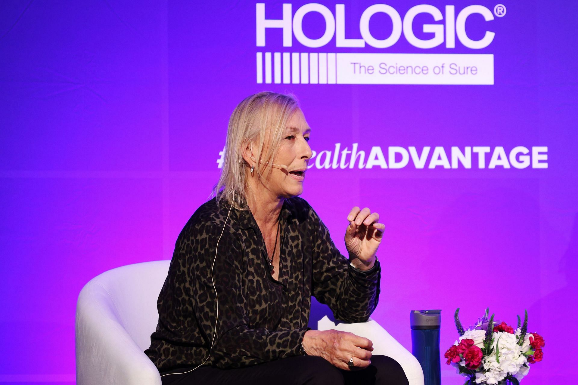 Martina Navratilova pictured at a panel discussion in August this year.