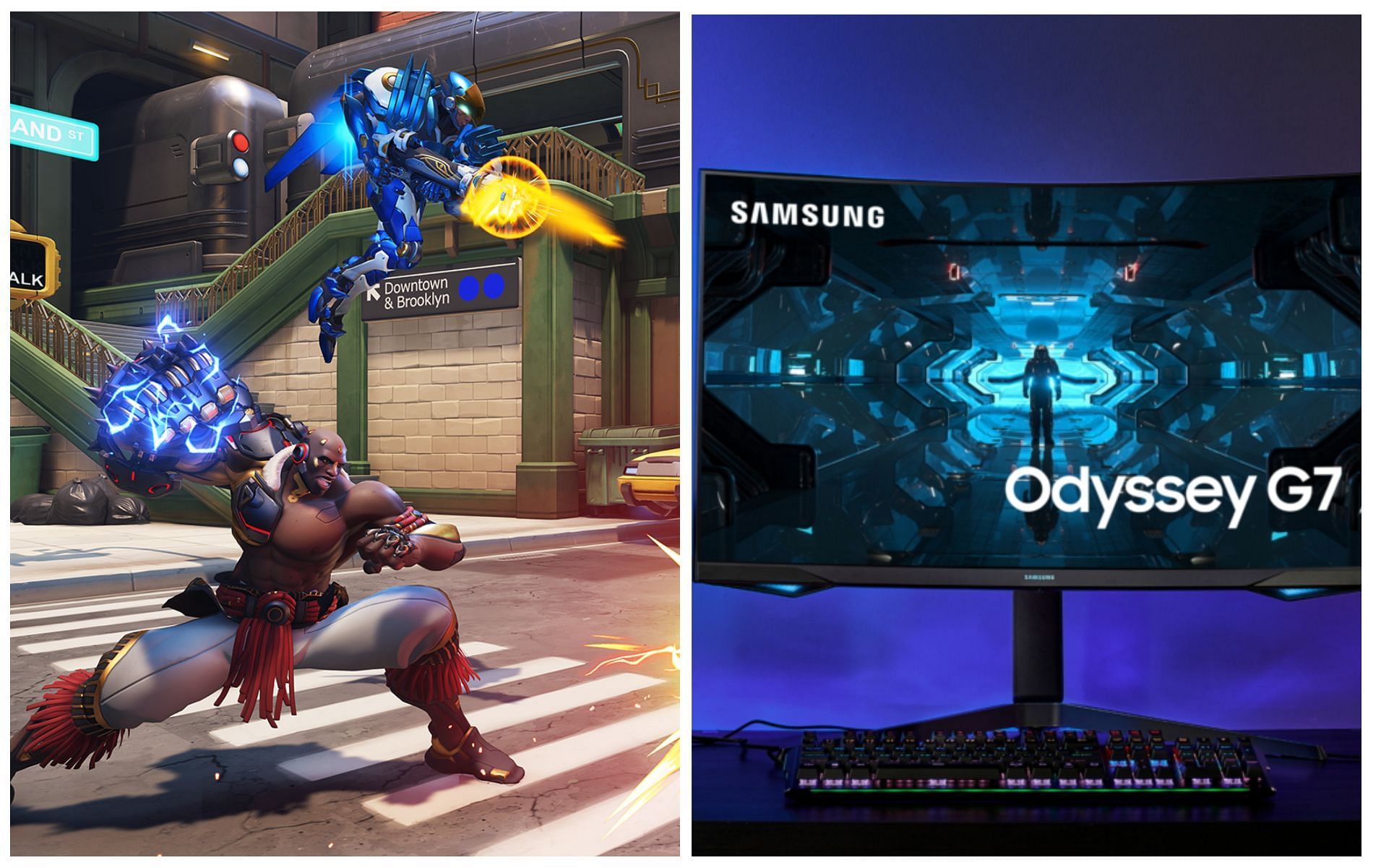 When buying a monitor for Overwatch 2, framerate rates are among the most crucial features to consider (Image via Bllizard and Samsung)
