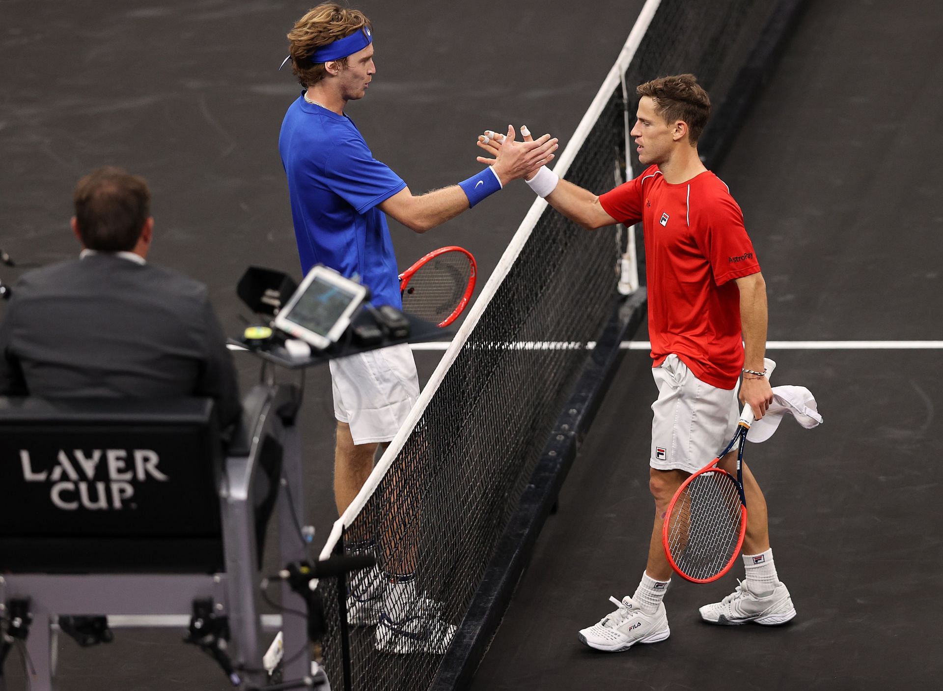 Andrey Rublev and Diego Schwartzman at the 2021 Laver Cup.