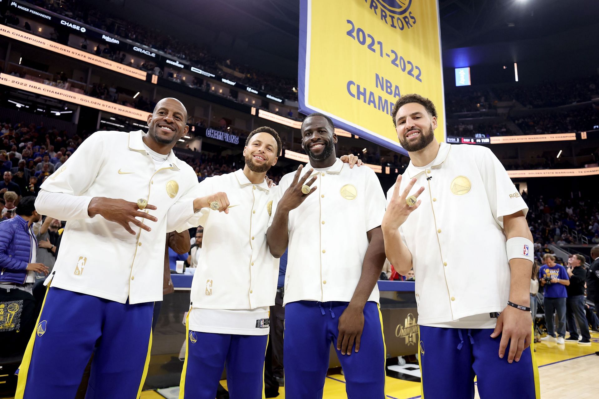 Andre Iguodala, Stephen Curry, Draymond Green and Klay Thompson