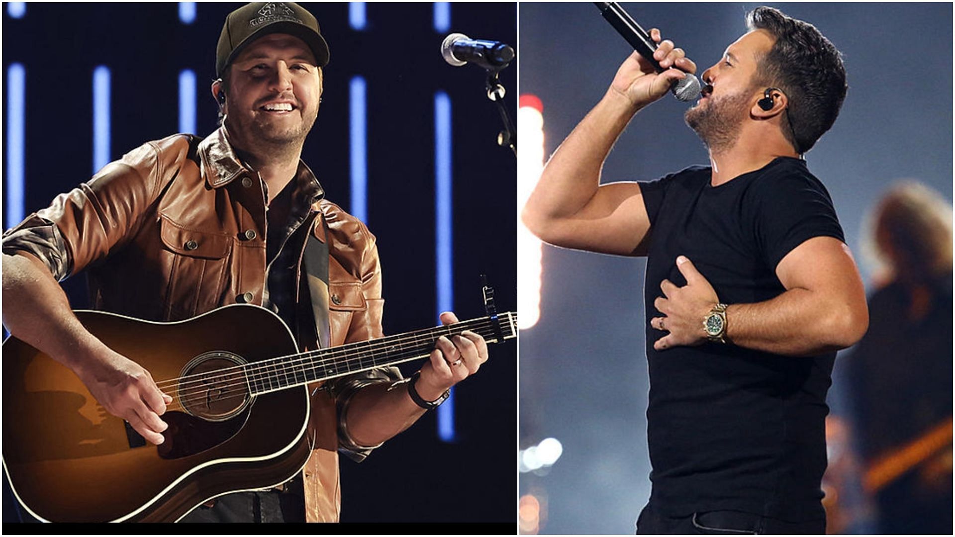 Luke Bryan welcomed the Florida governor on stage after his show in Florida. (Images via Kevin Winter and Terry White / Getty)