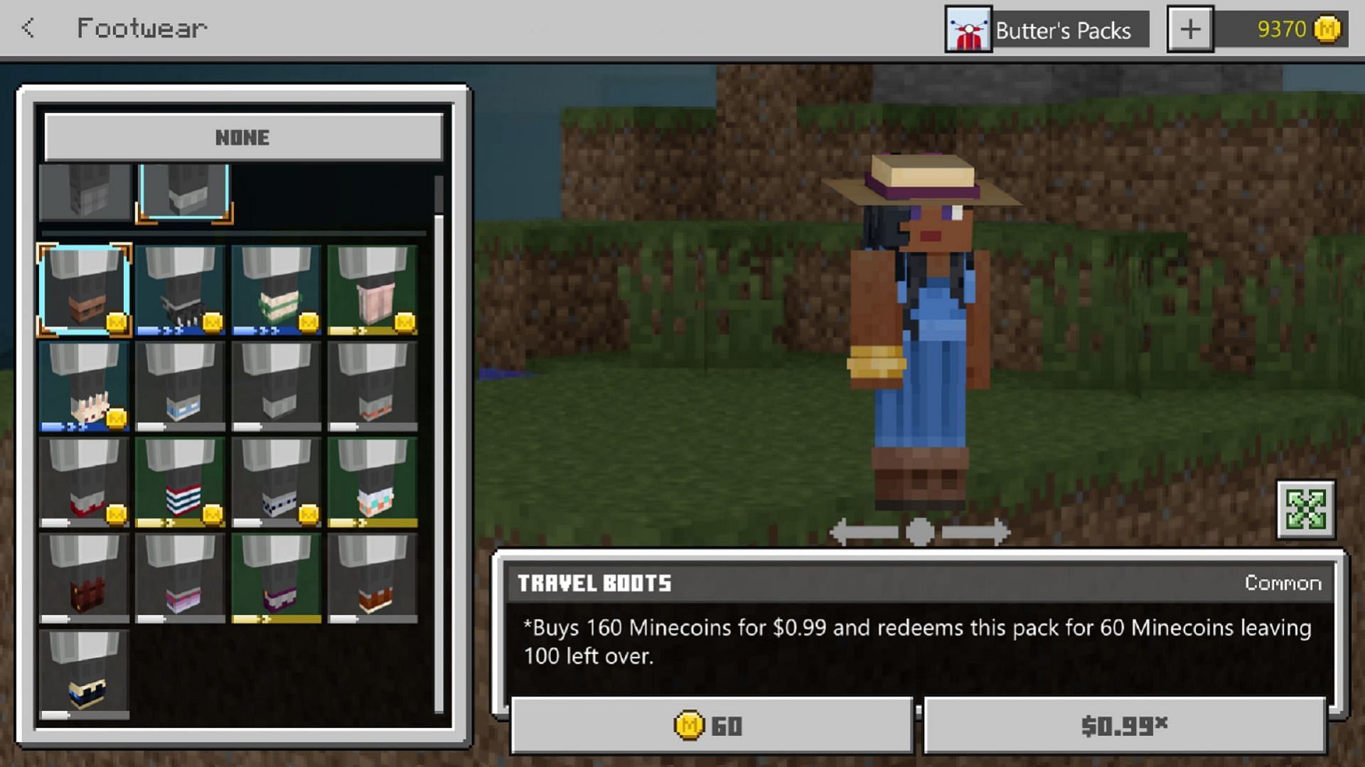 Minecraft: Bedrock Edition'  s Dressing Room, showing equippable clothing items (Image via Mojang)