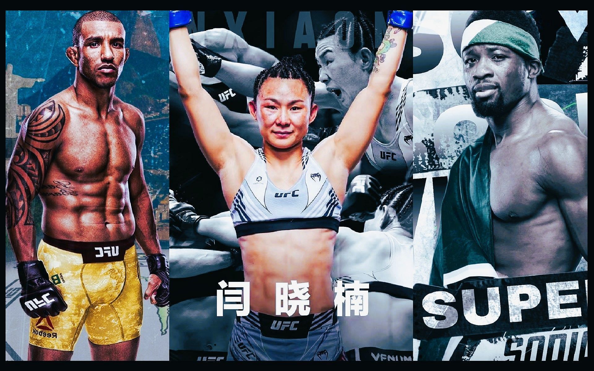 L-R: Raoni Barcelos, Yan Xiaonan &amp; Sodiq Yussuf [Images via @raonibarcelos_ufc, @xiaonan_yan &amp; @supersodiq on Instagram]