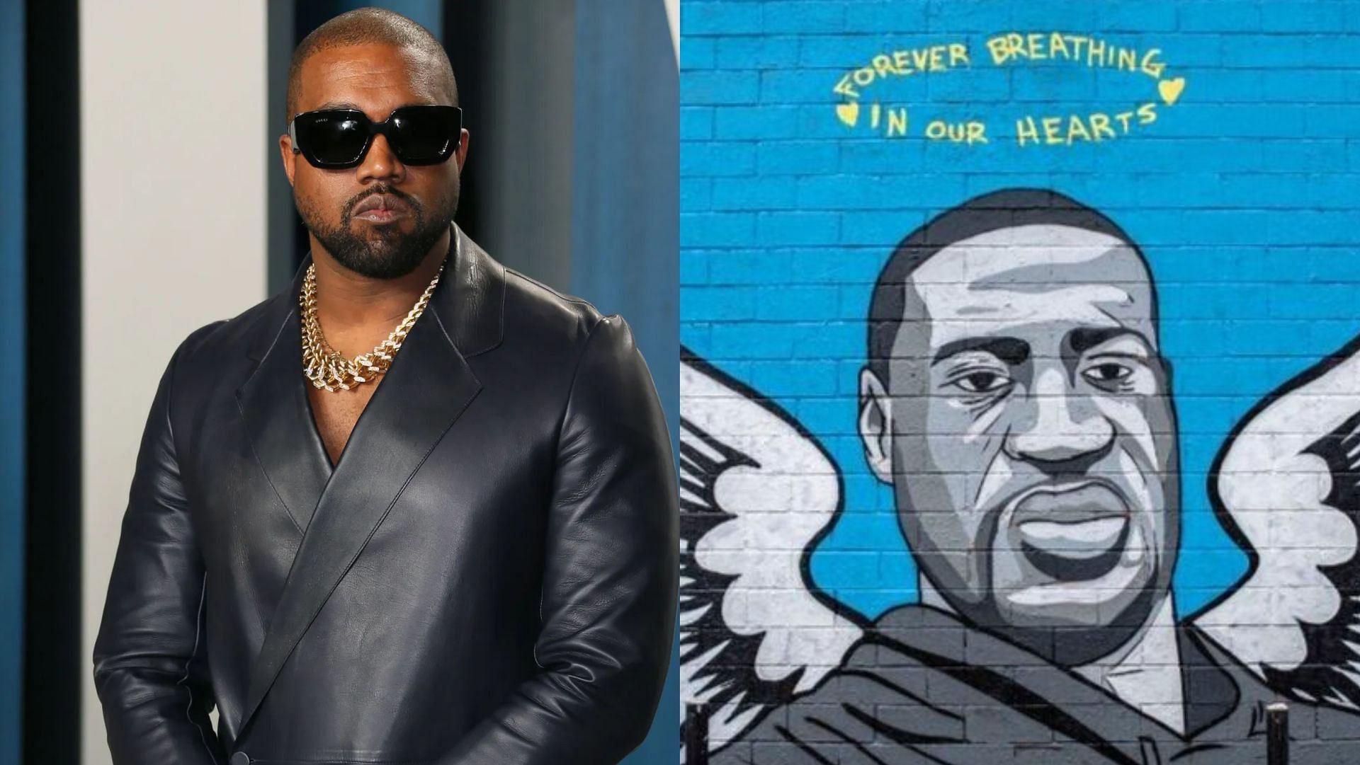 Kanye West claimed that George Floyd died on a Fentanyl overdose. (Image via Jean-Baptiste Lacroix/Getty, @MadisonSiriusXM/Twitter)