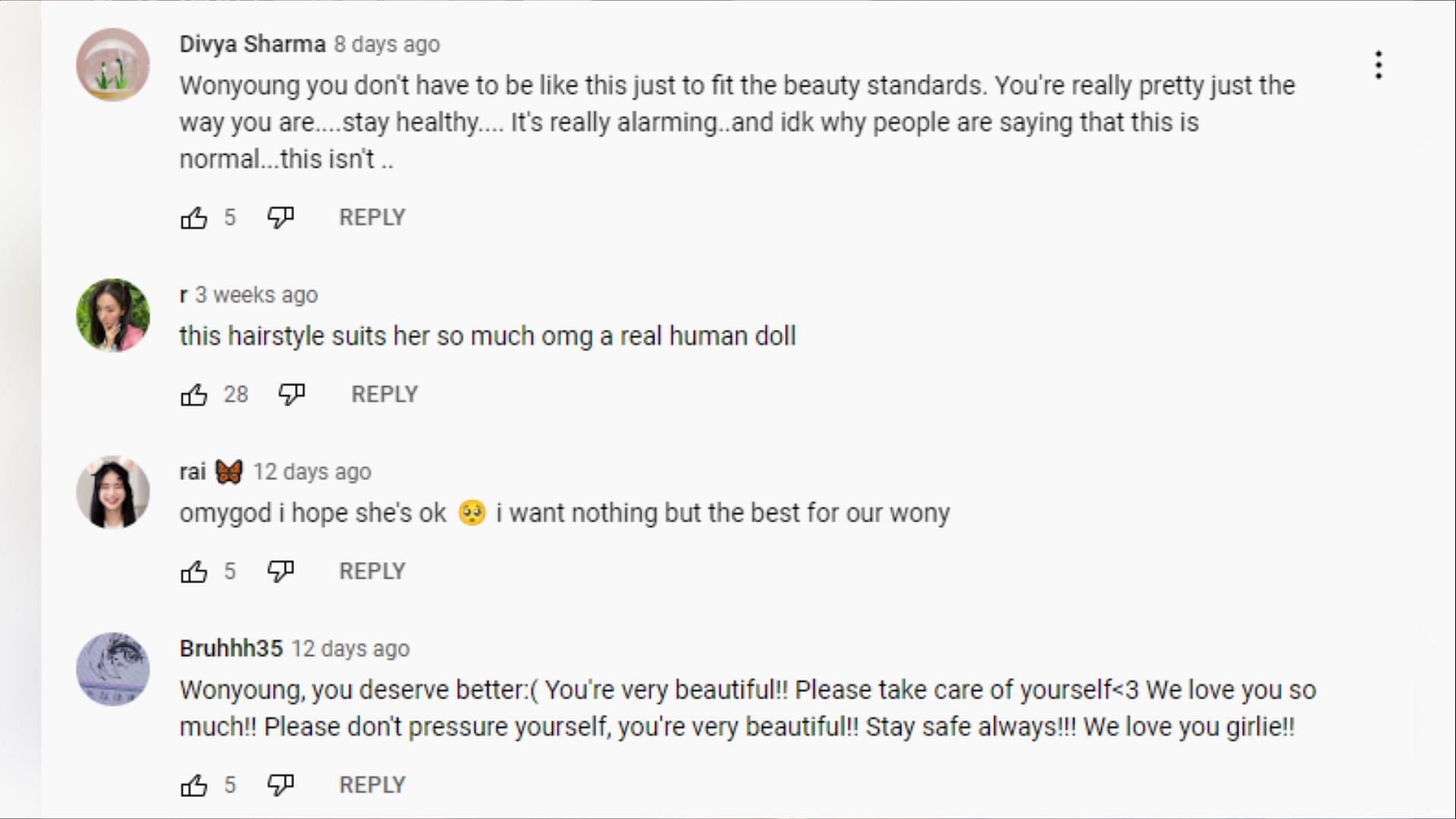 YouTube comments under Wonyoung&#039;s After LIKE fancam on MCountdown (Image via YouTube)