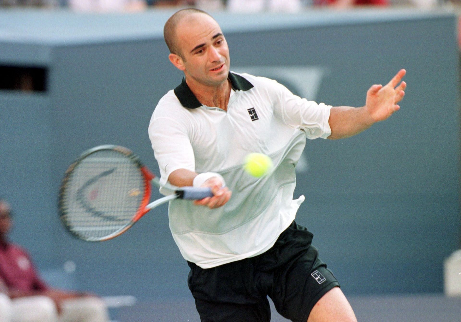 Andre Agassi in action at the 1999 US Open.