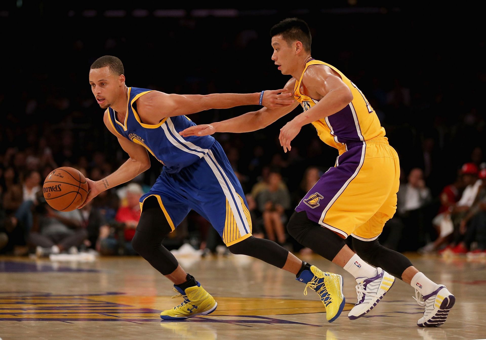 Steph Curry of the Golden State Warriors and Jeremy Lin of the LA Lakers.
