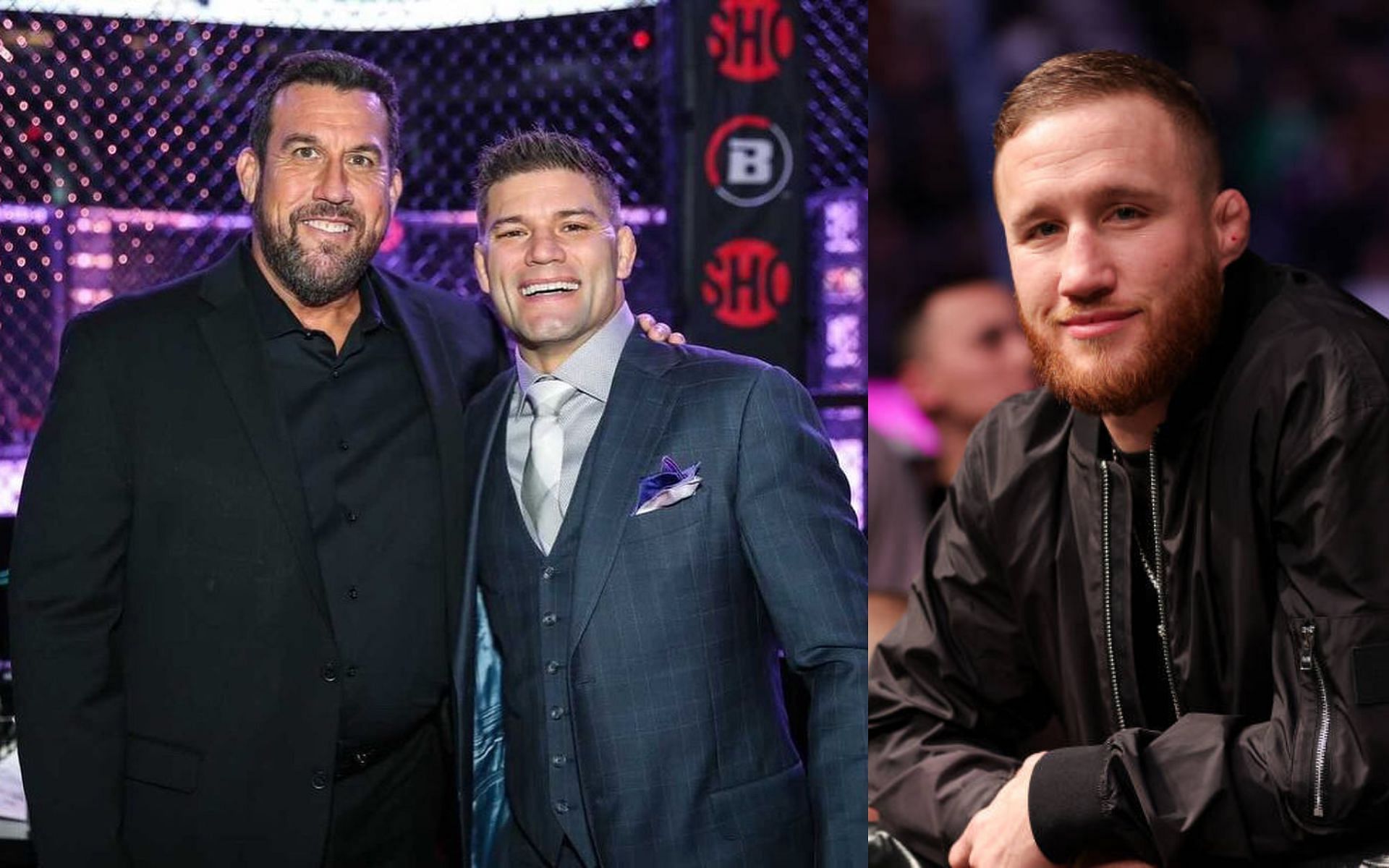 John McCarthy and Josh Thomson (left) [image courtesy of @THEREALPUNK/Instagram]; Justin Gaethje (right)