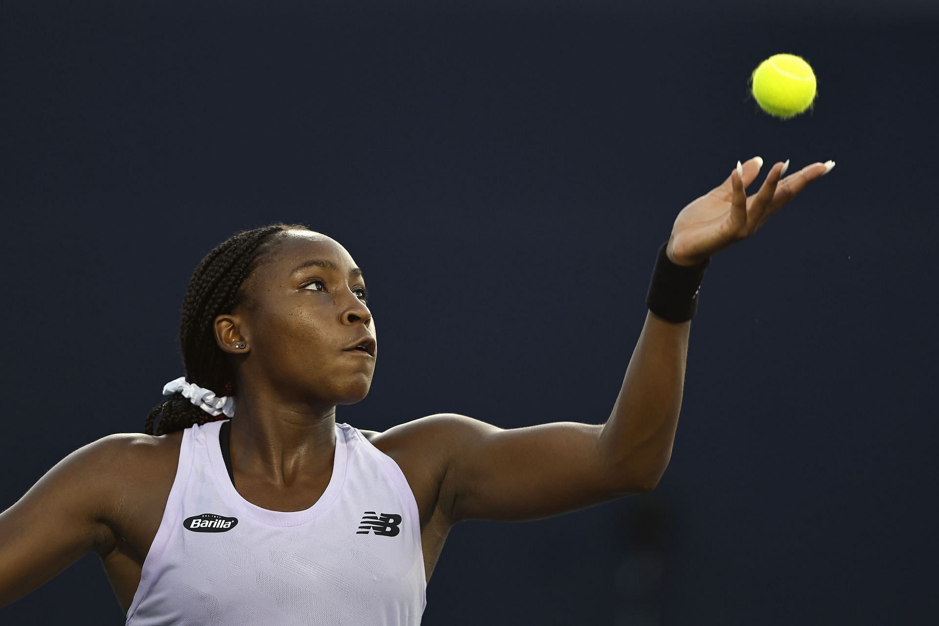 Coco Gauff in action during her doubles match at the San Diego Open