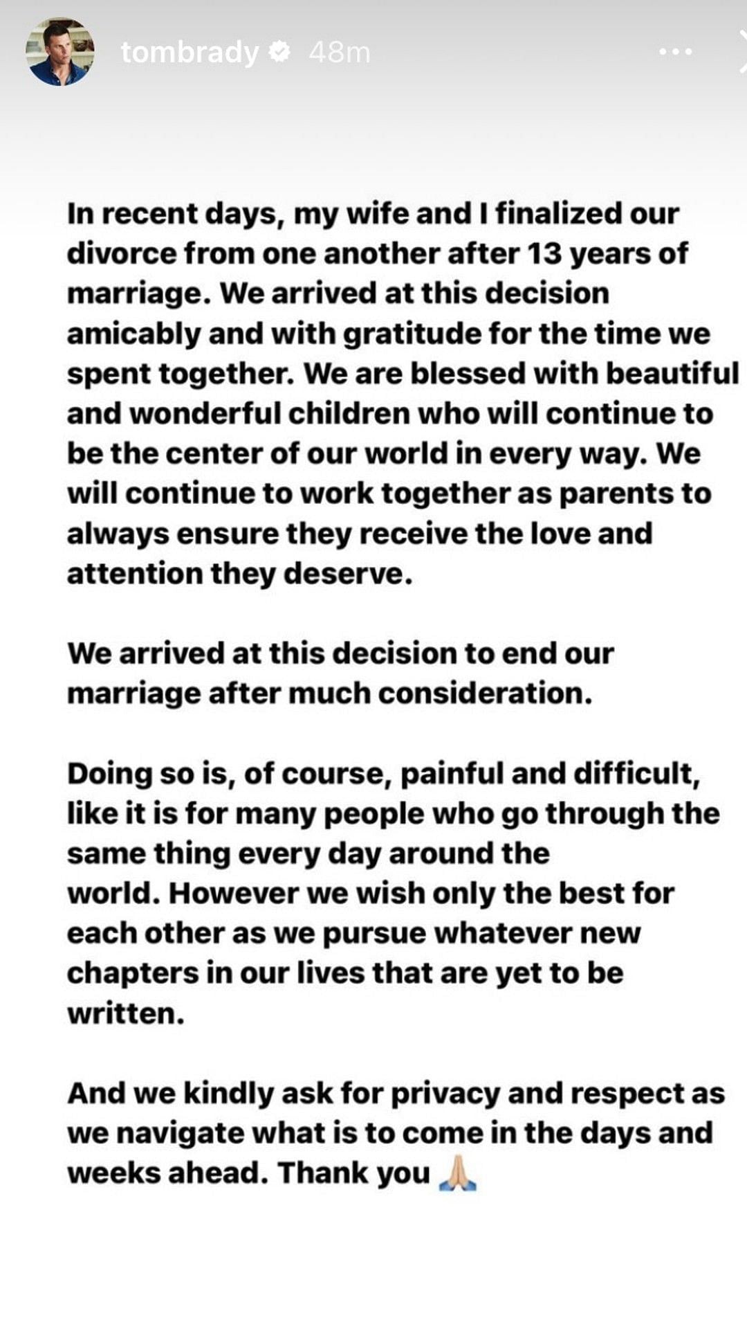 Tom Brady&#039;s official announcement on Instagram. via @tombrady