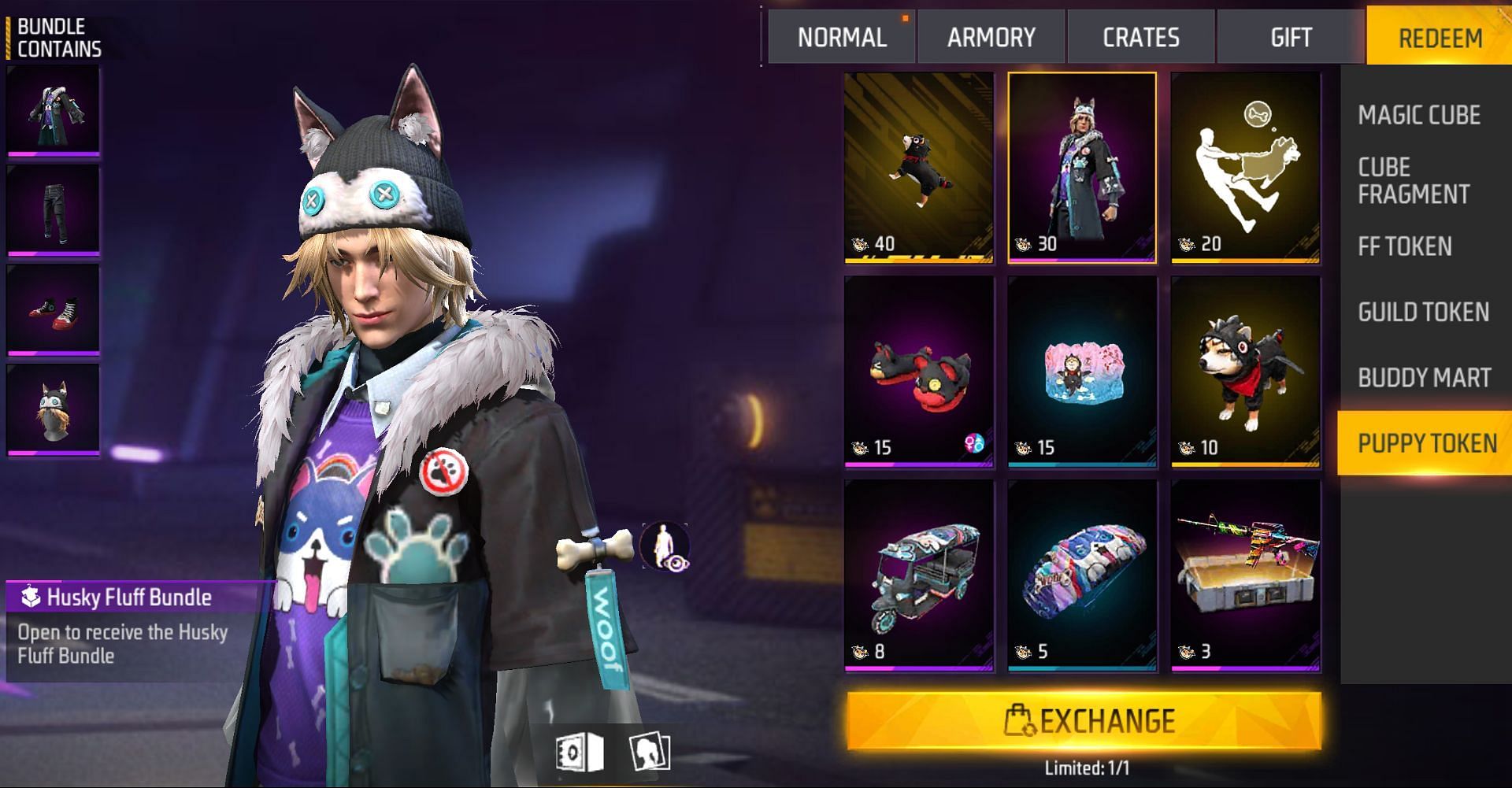 The items available in the exchange section (Image via Garena)