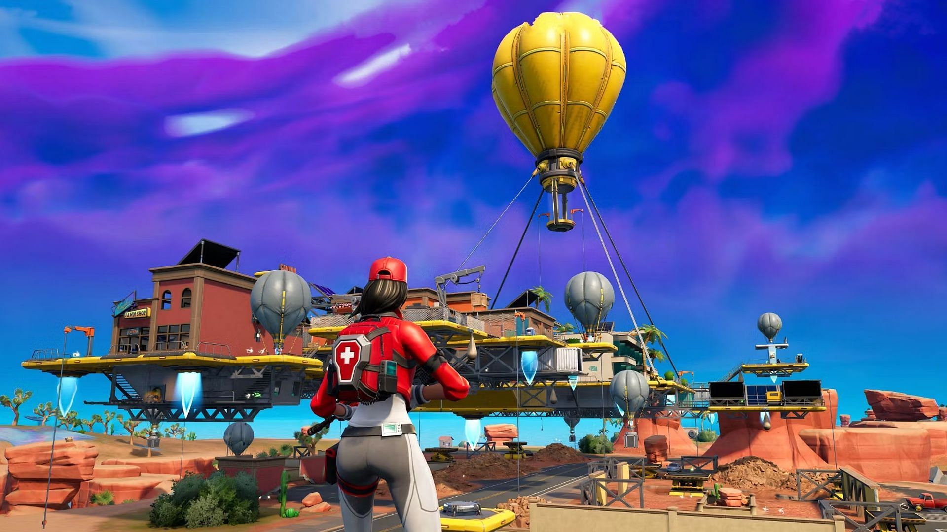 The location has numerous hot air balloons that keep it floating (Image via Epic Games)