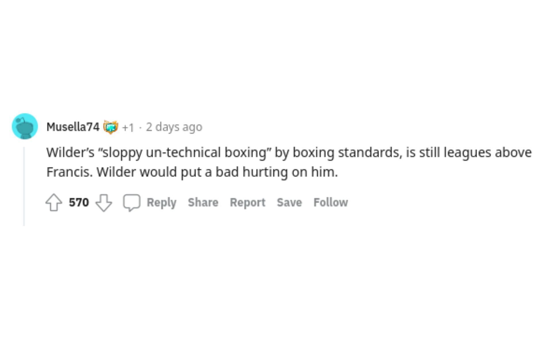 One fan suggesting Deontay Wilder will beat Francis Ngannou