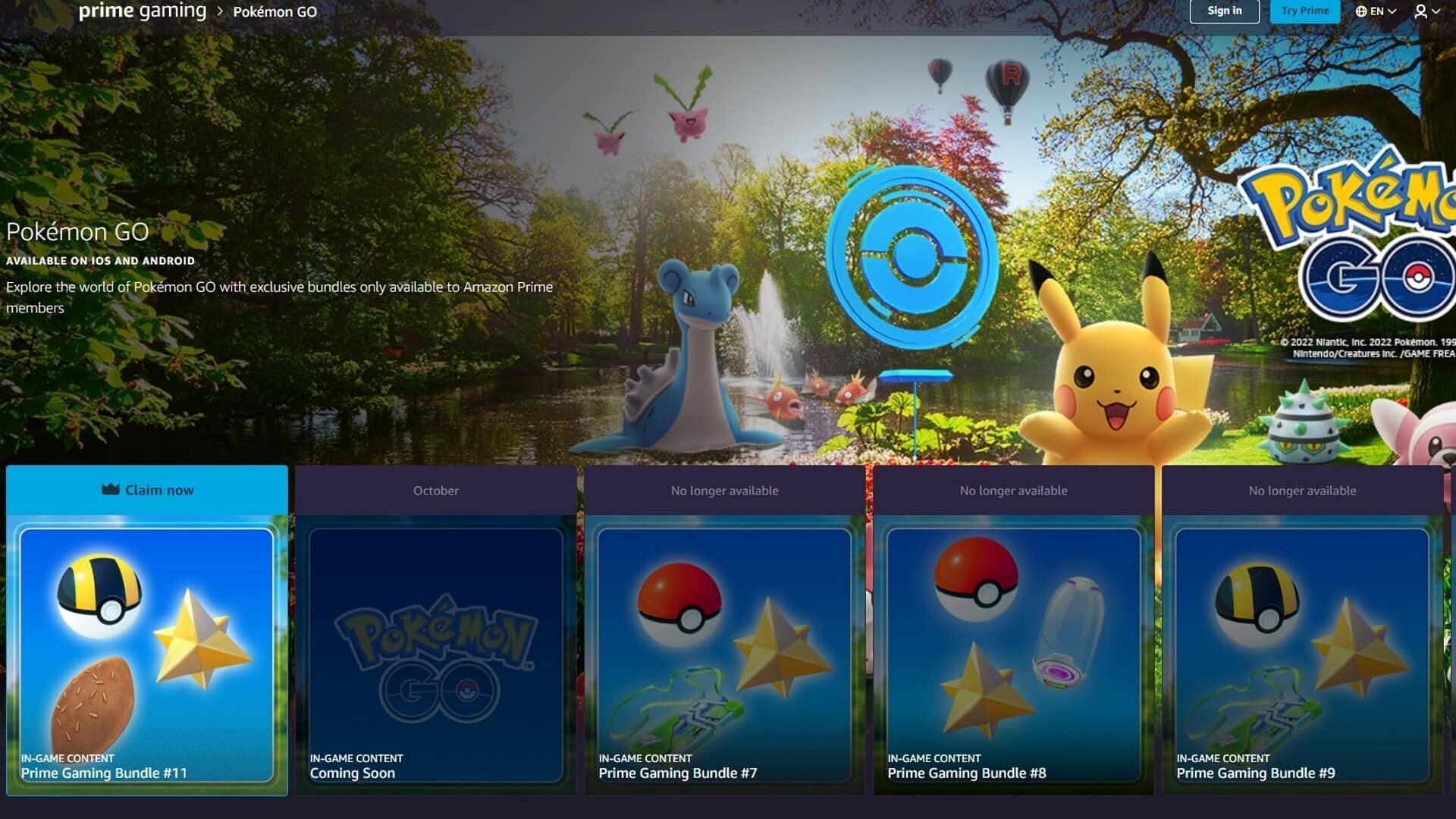 Pokemon GO players can receive free in-game rewards via Amazon Prime Gaming (Image via Niantic/Prime Gaming)