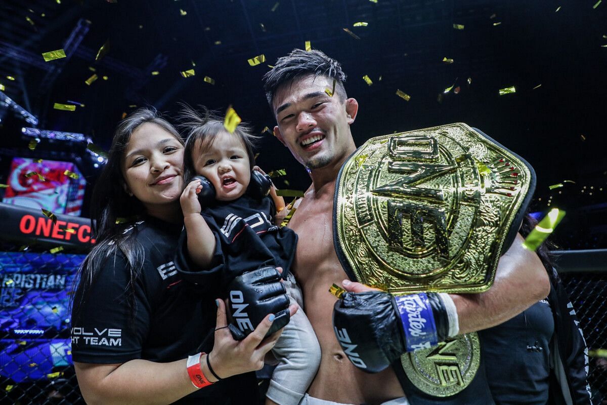 Christian Lee celebrates with his family following his world title win at ONE 160. [Photo ONE Championship]