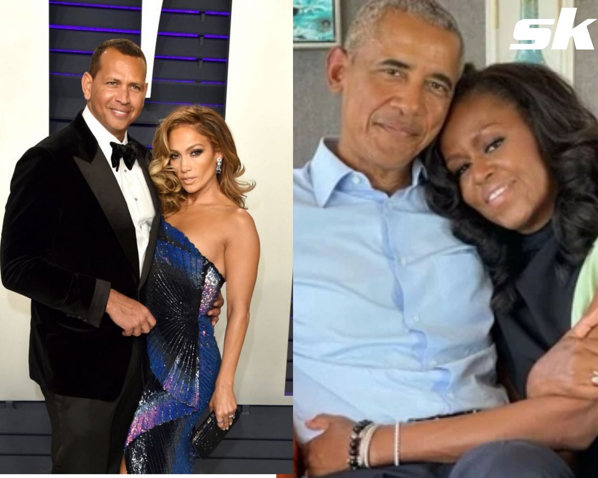 Alex Rodriguez and Jennifer Lopez(L), Barack Obama and Michelle(R). 