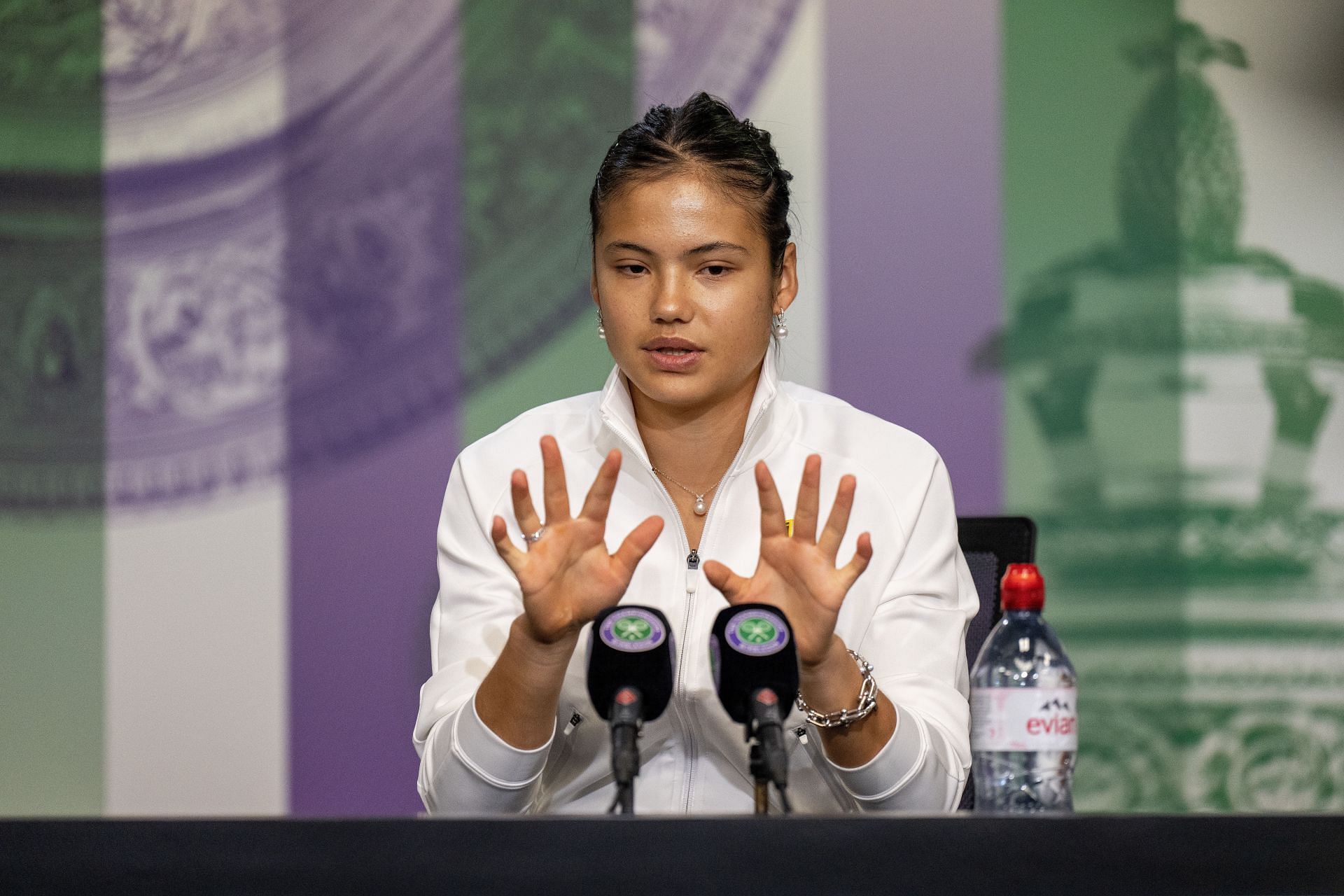 Emma Raducanu pictured during a press conference at the 2022 Wimbledon Championships.