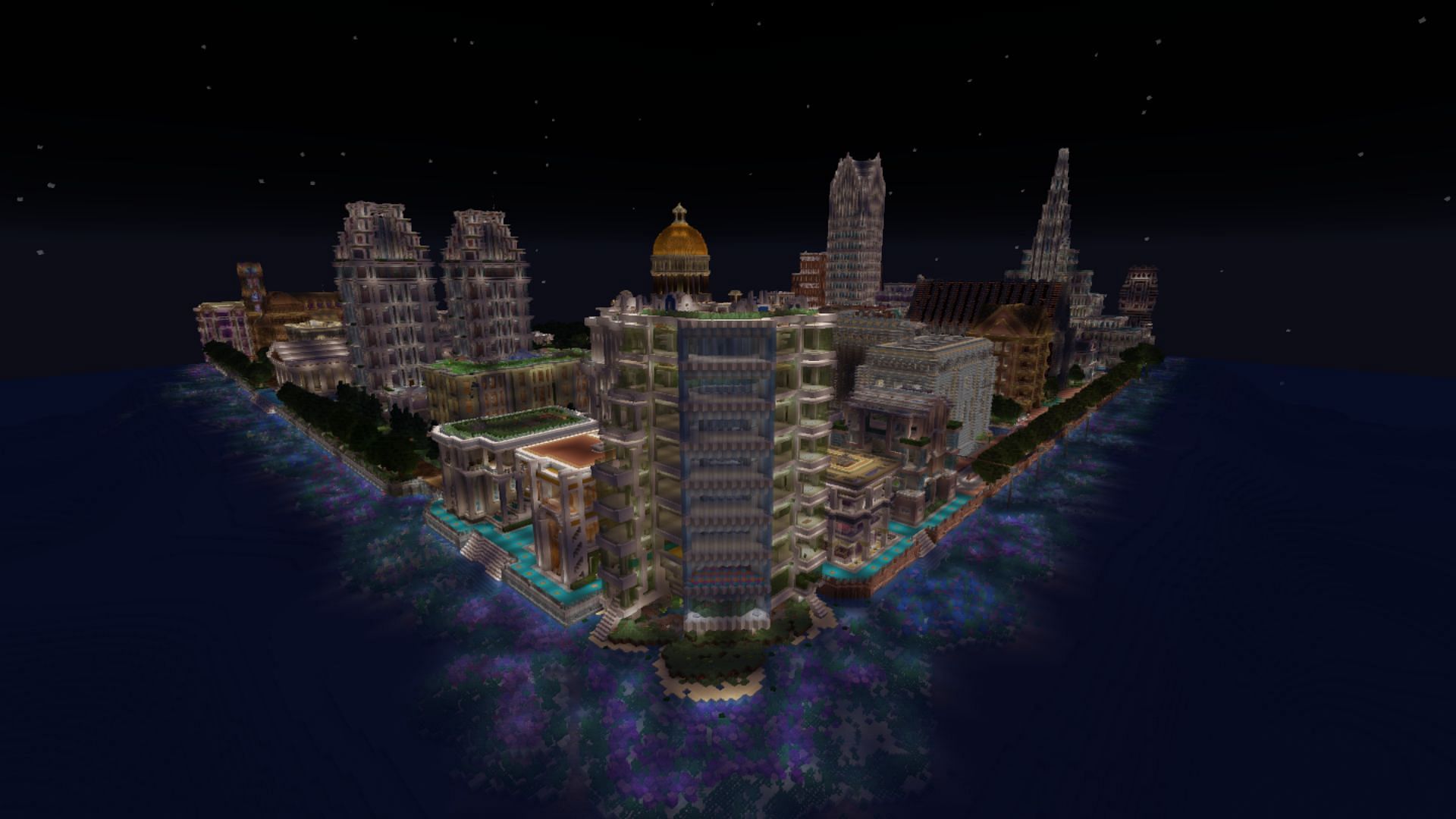 Another custom city world containing beautiful buildings and structures to explore in Minecraft (Image via CurseForge)