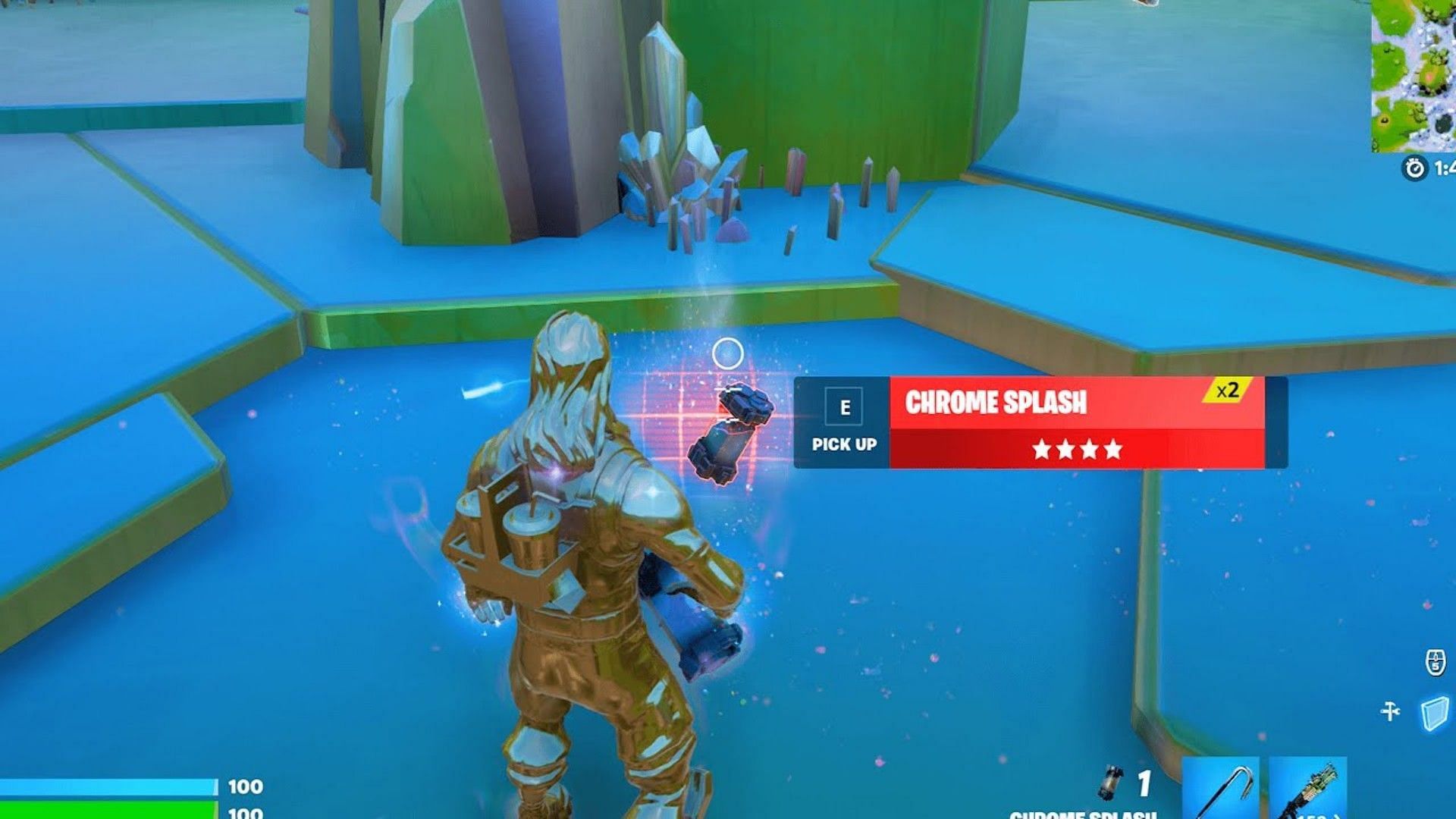 Players can harvest Chrome Splash by breaking chrome walls and rocks (Image via Youtube/aid)