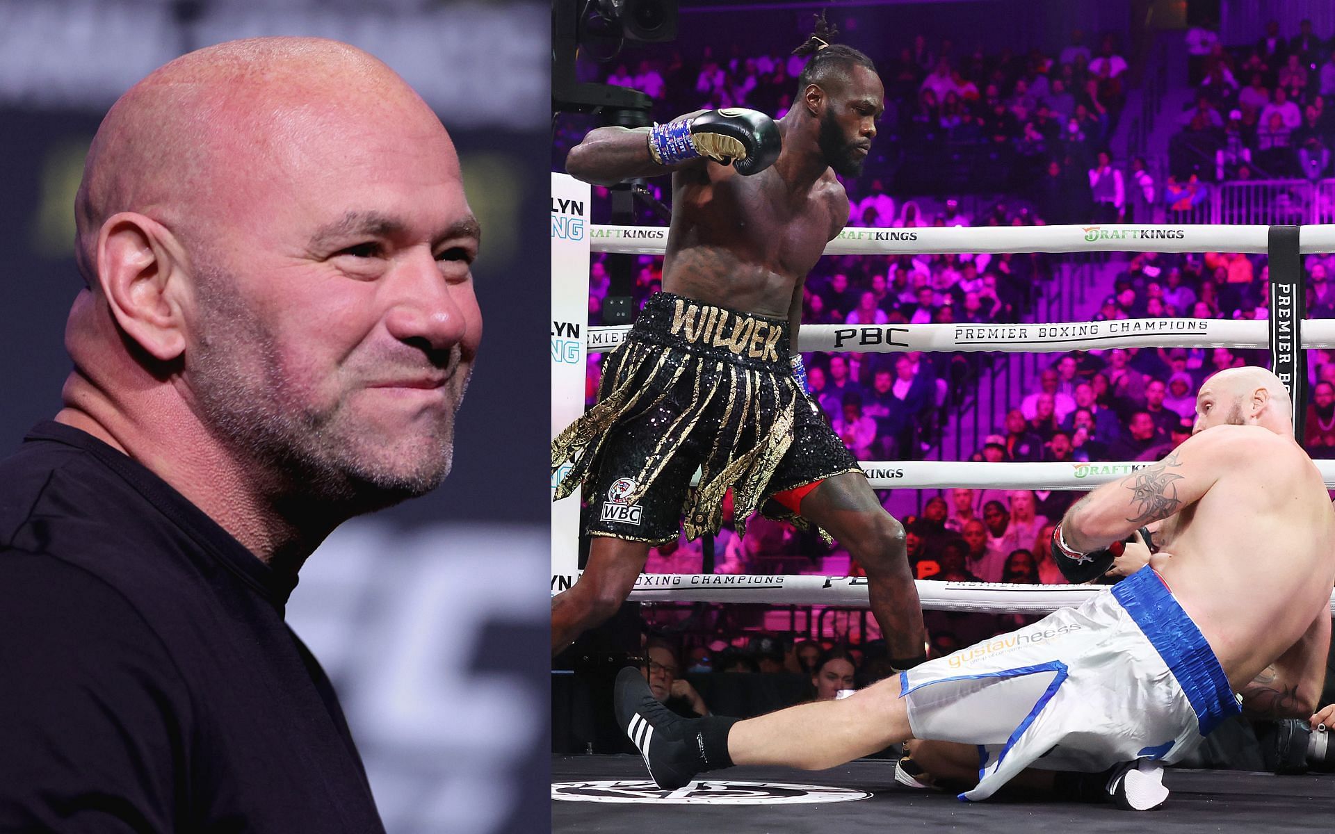 Dana White (left) Deontay Wilder and Robert Helenius (right)