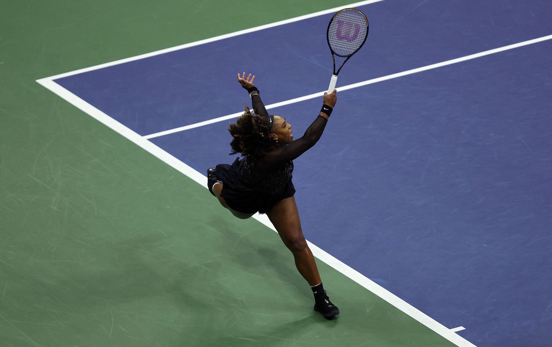 Serena Williams in action during her match against Ajla Tomljanovic at he 2022 US Open