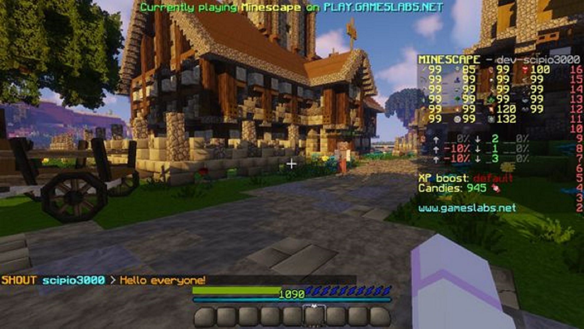 Minescape adds some MMORPG flavor to traditional Minecraft gameplay (Image via Minescape)