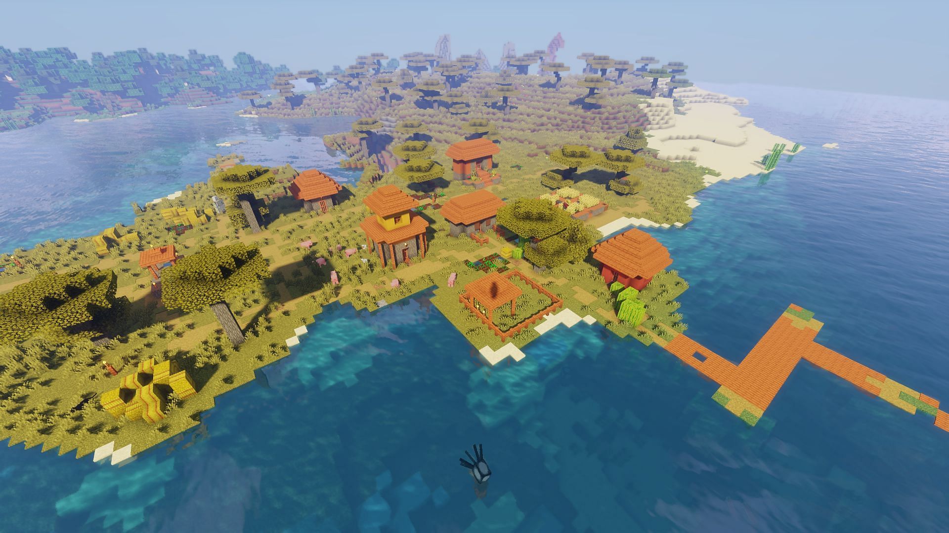 The river village found closest to spawn on seed 2646269679380330260 (Image via Minecraft)