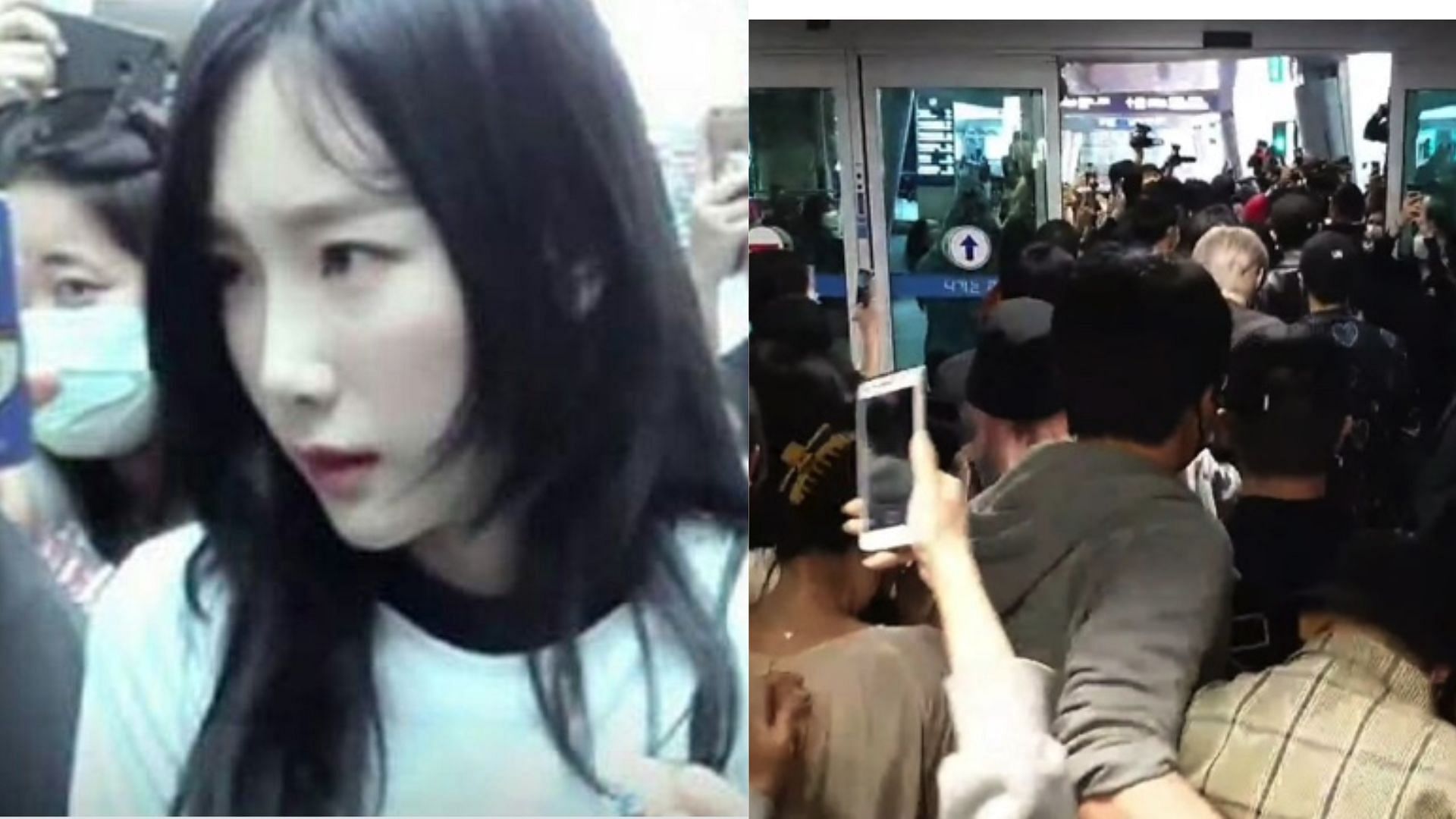 Tayeon and ENHYPEN mobbed at the airport (Images via Twitter/kooktaner and Twitter/HELL0KSN)