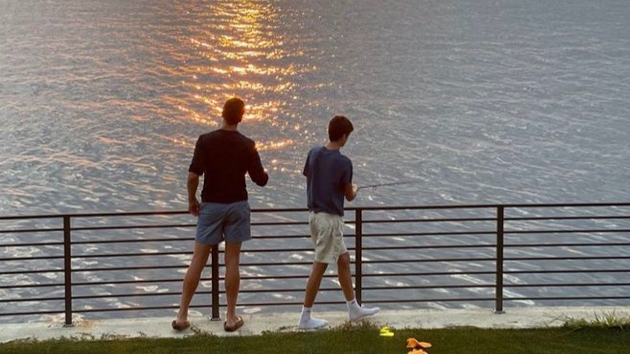 Tom Brady and his son Jack celebrated the Tampa Bay Buccaneers win on Sunday with a little fishing. 