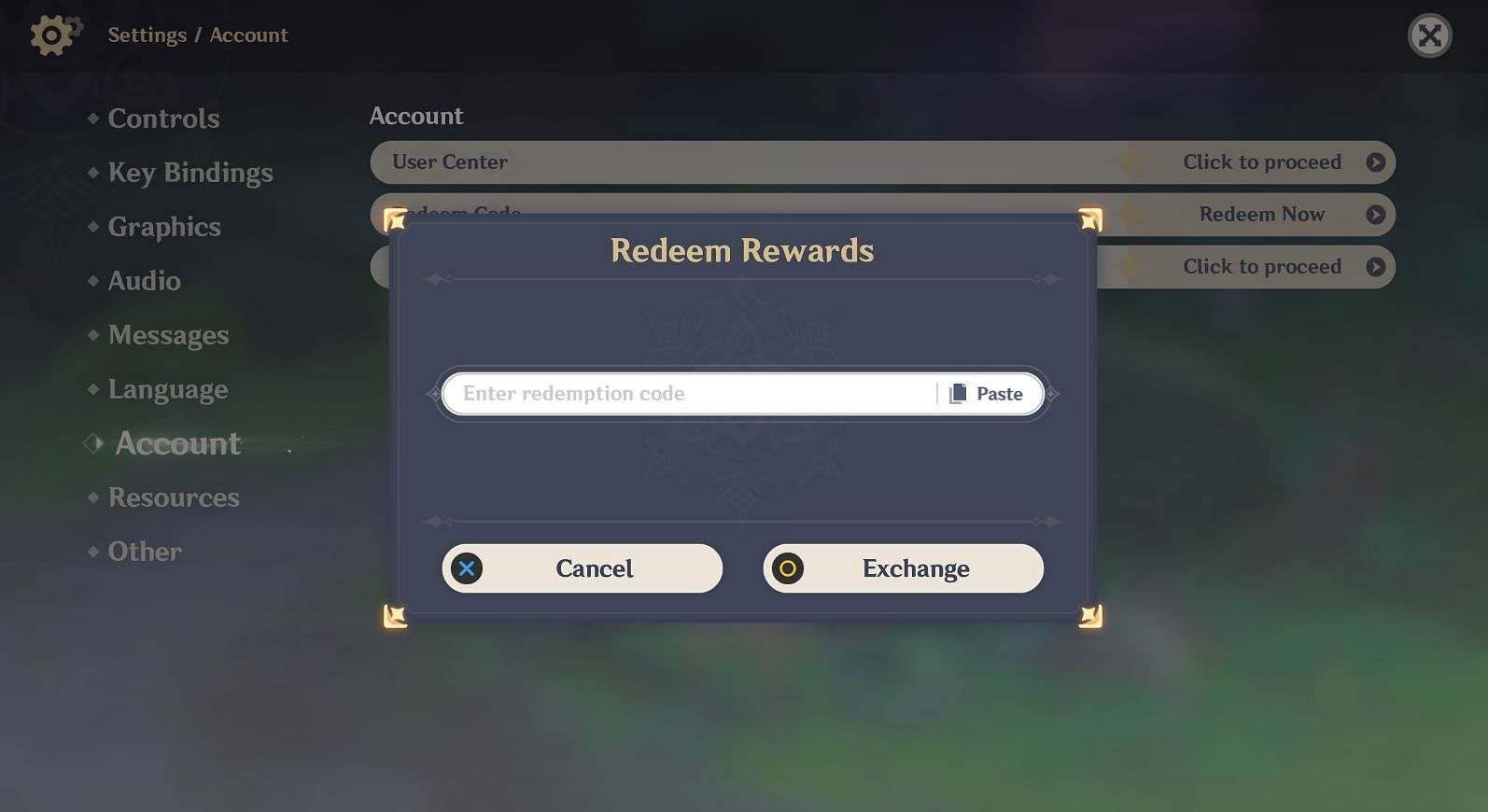 Enter the redemption codes in the prompt box (Image via HoYoverse)