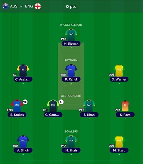 T20 WC Fantasy team suggested for the previous game