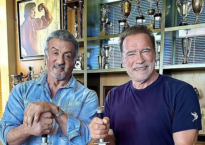 “Carving Pumpkin Heads… with Survival Knives” - Arnold Schwarzenegger hangs with Sylvester Stallone for Halloween